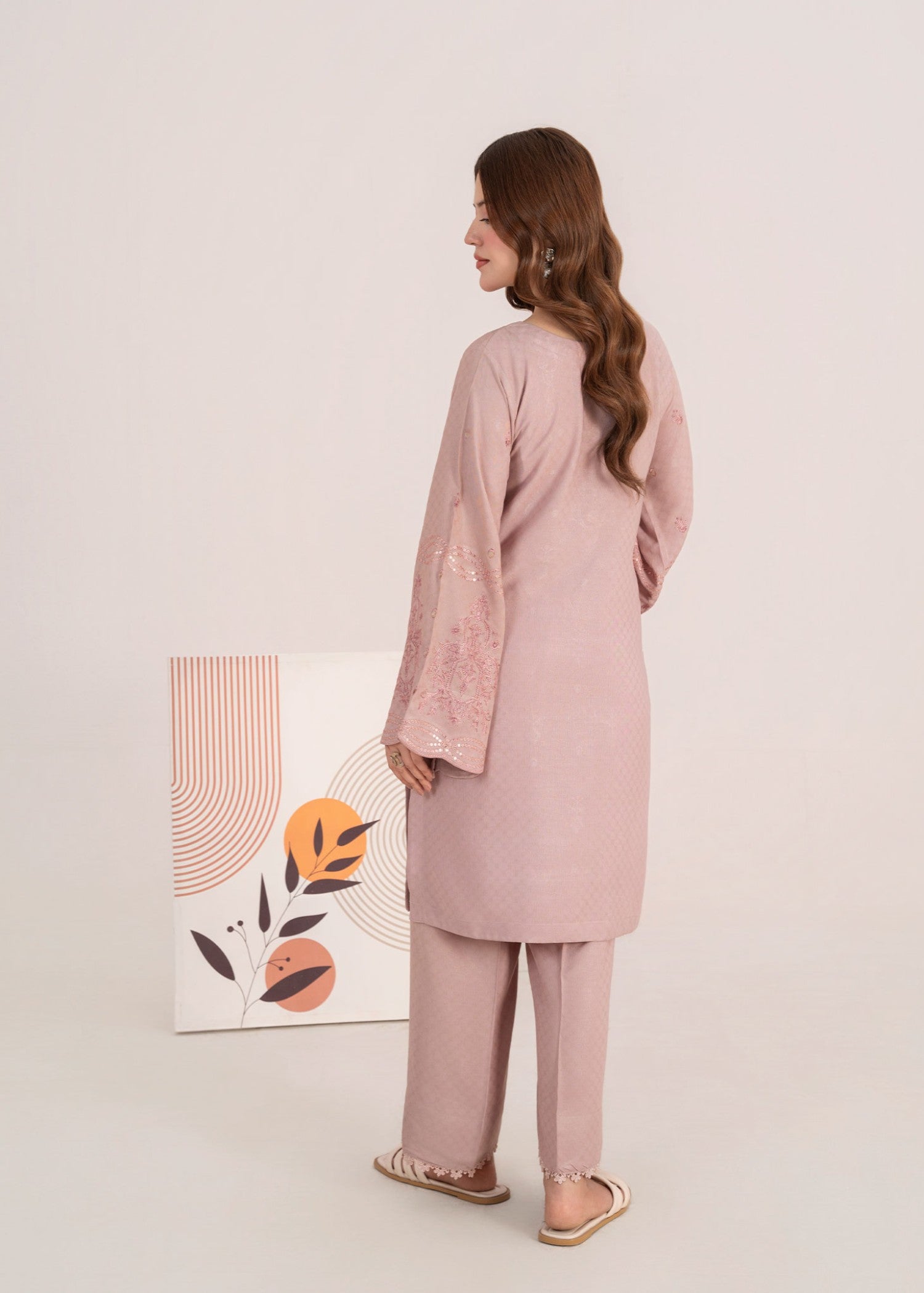 yarn dyed Kurta Set in Pink