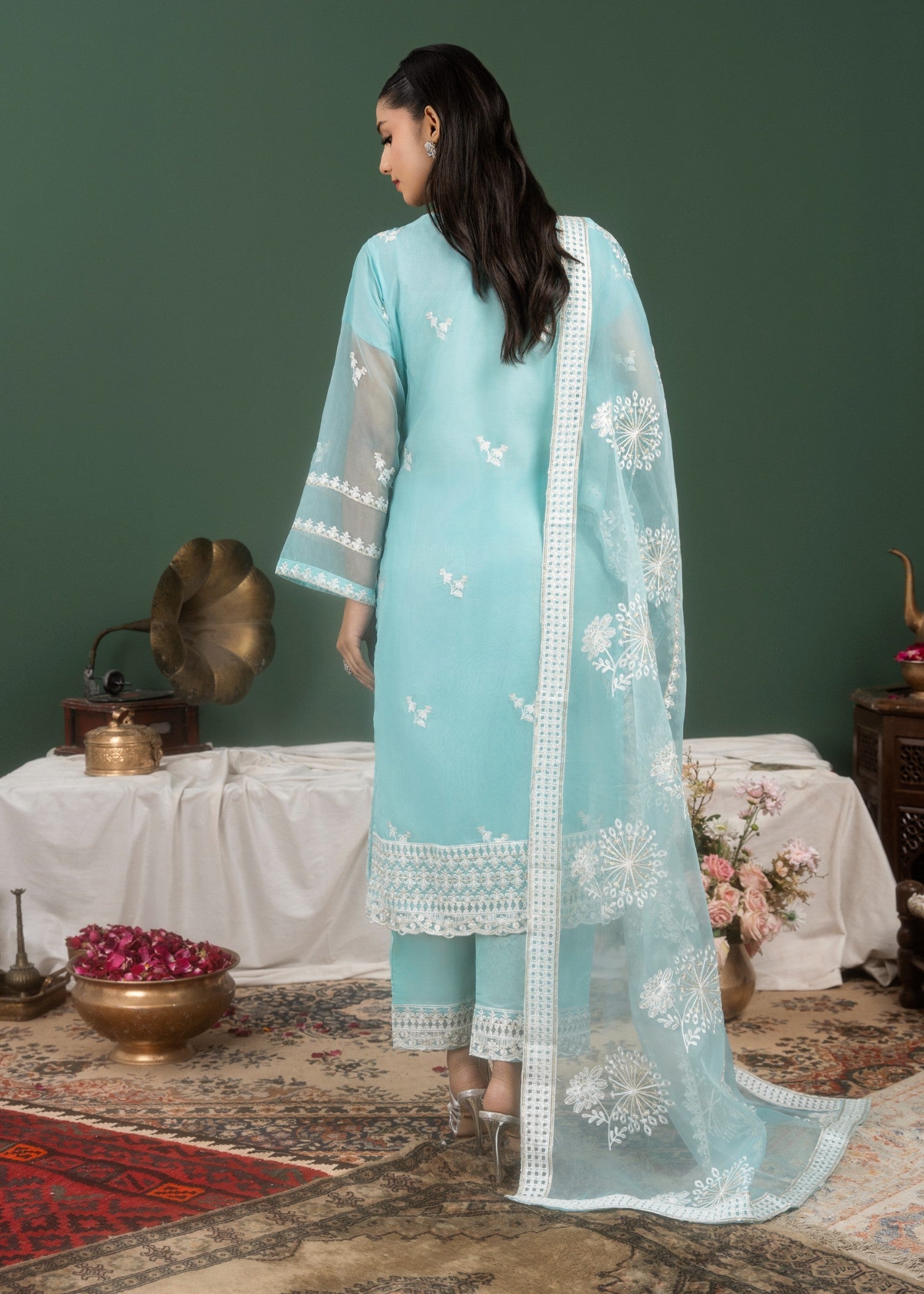 organza Kurta Set in Light blue