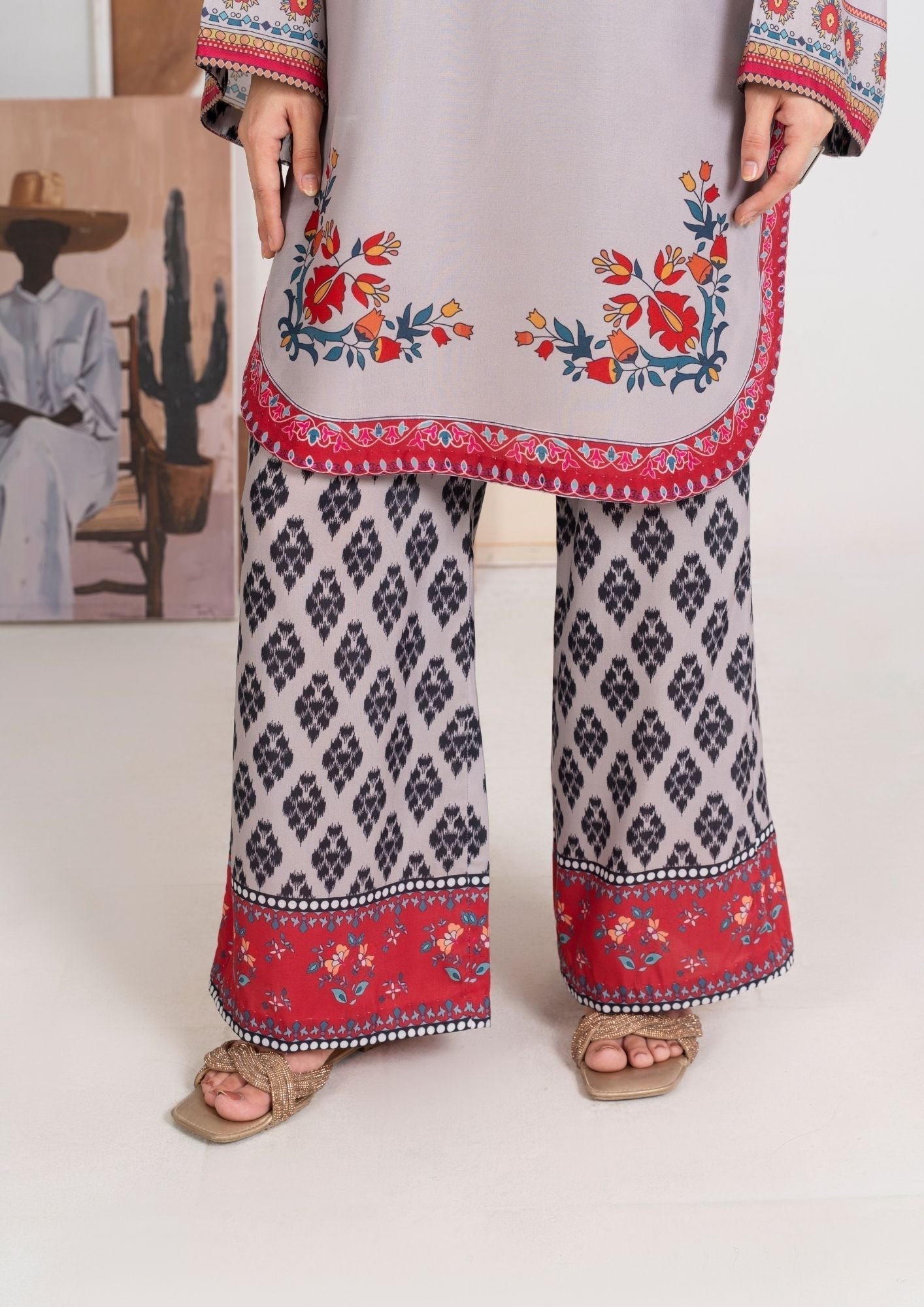 swiss cotton Kurta Set in Grey