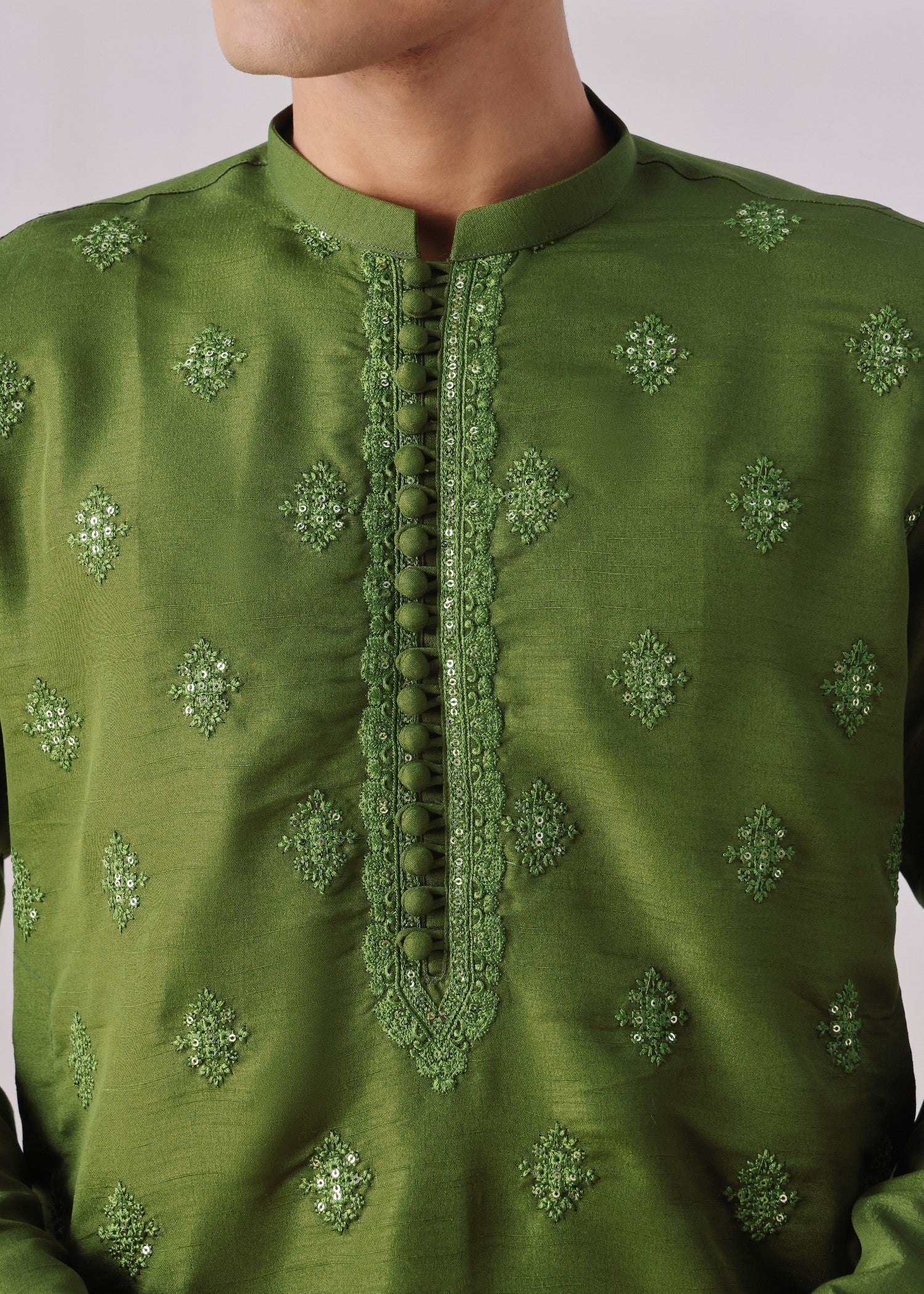 raw silk Kurta in Apple green