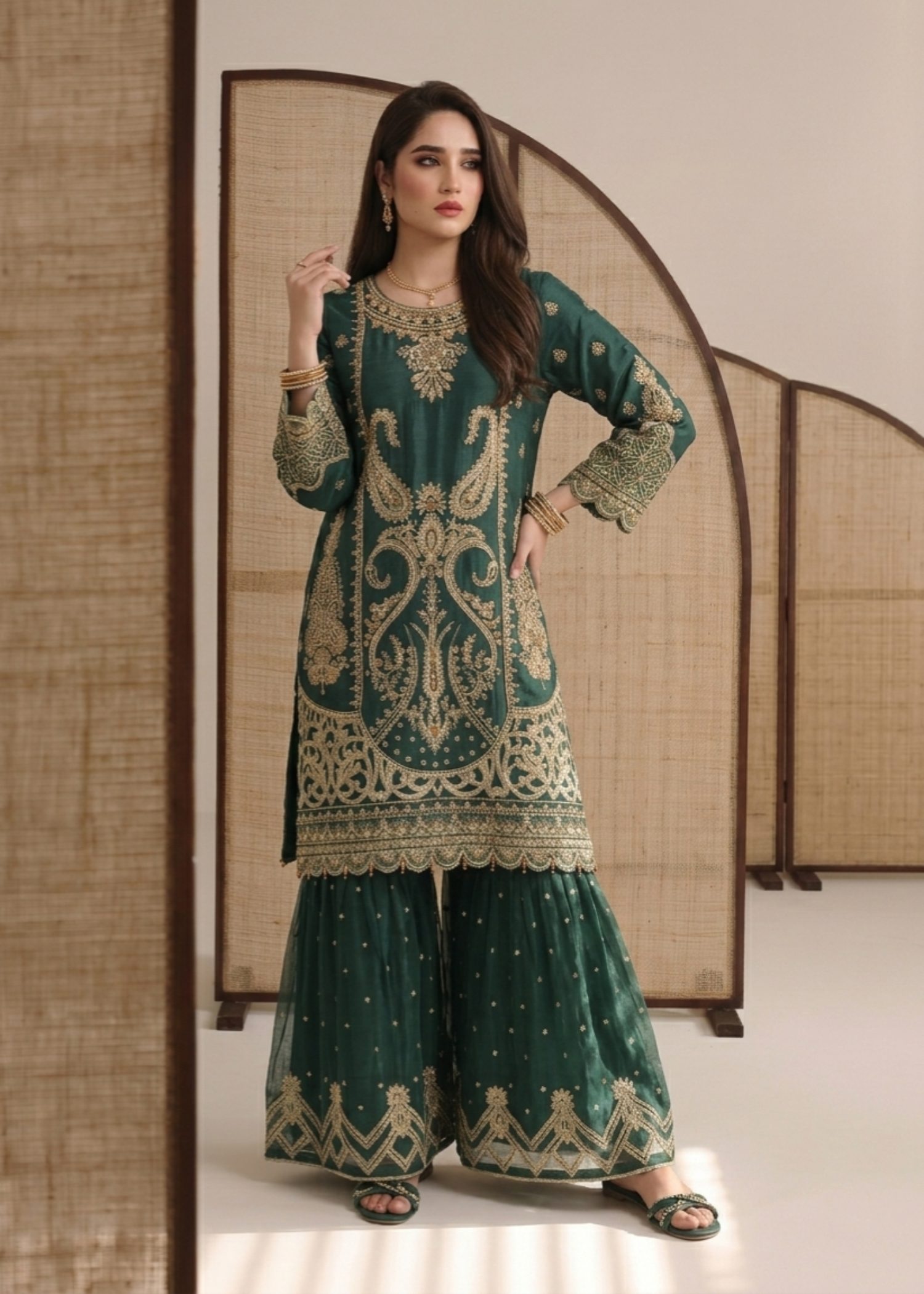 organza Gharara in Teal