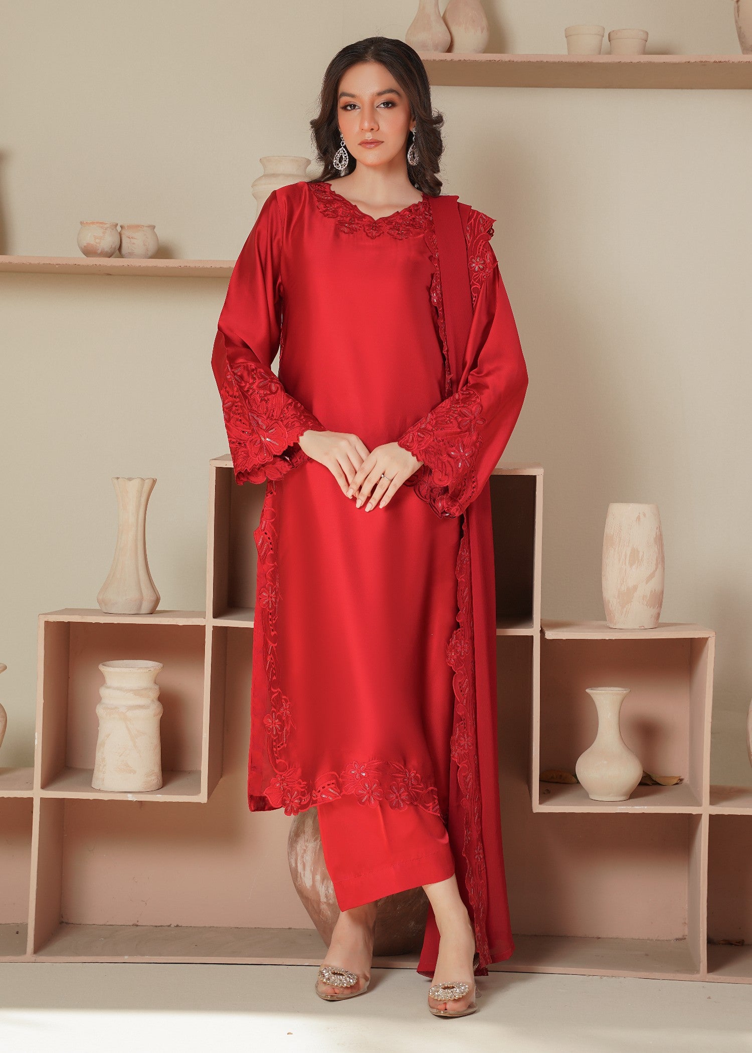 silk Kurta Set in Red
