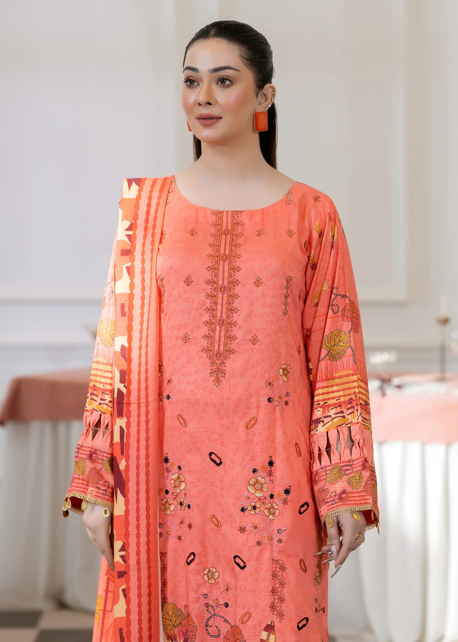 wool Kurta Set in Peach pink