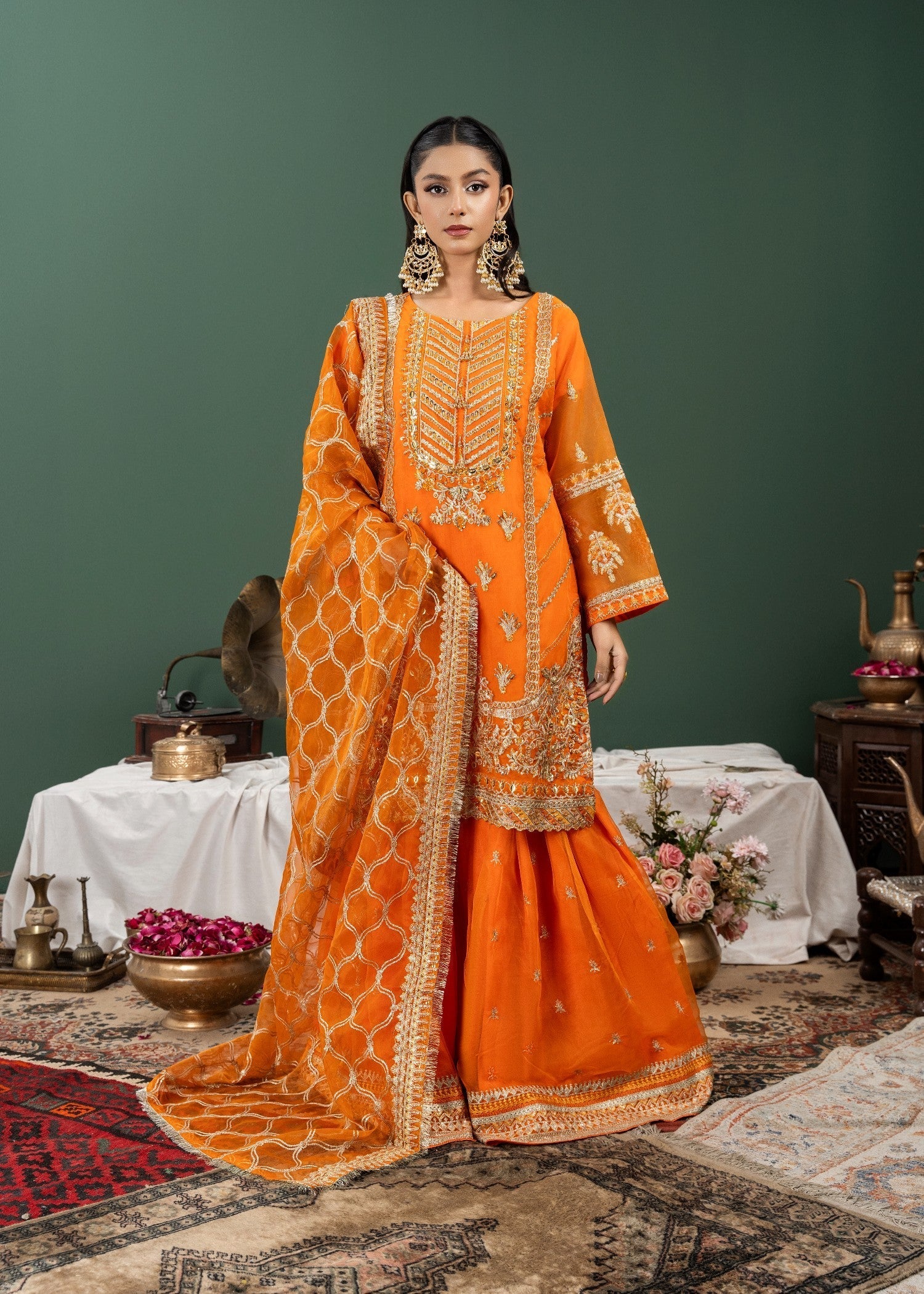 organza Gharara in Orange