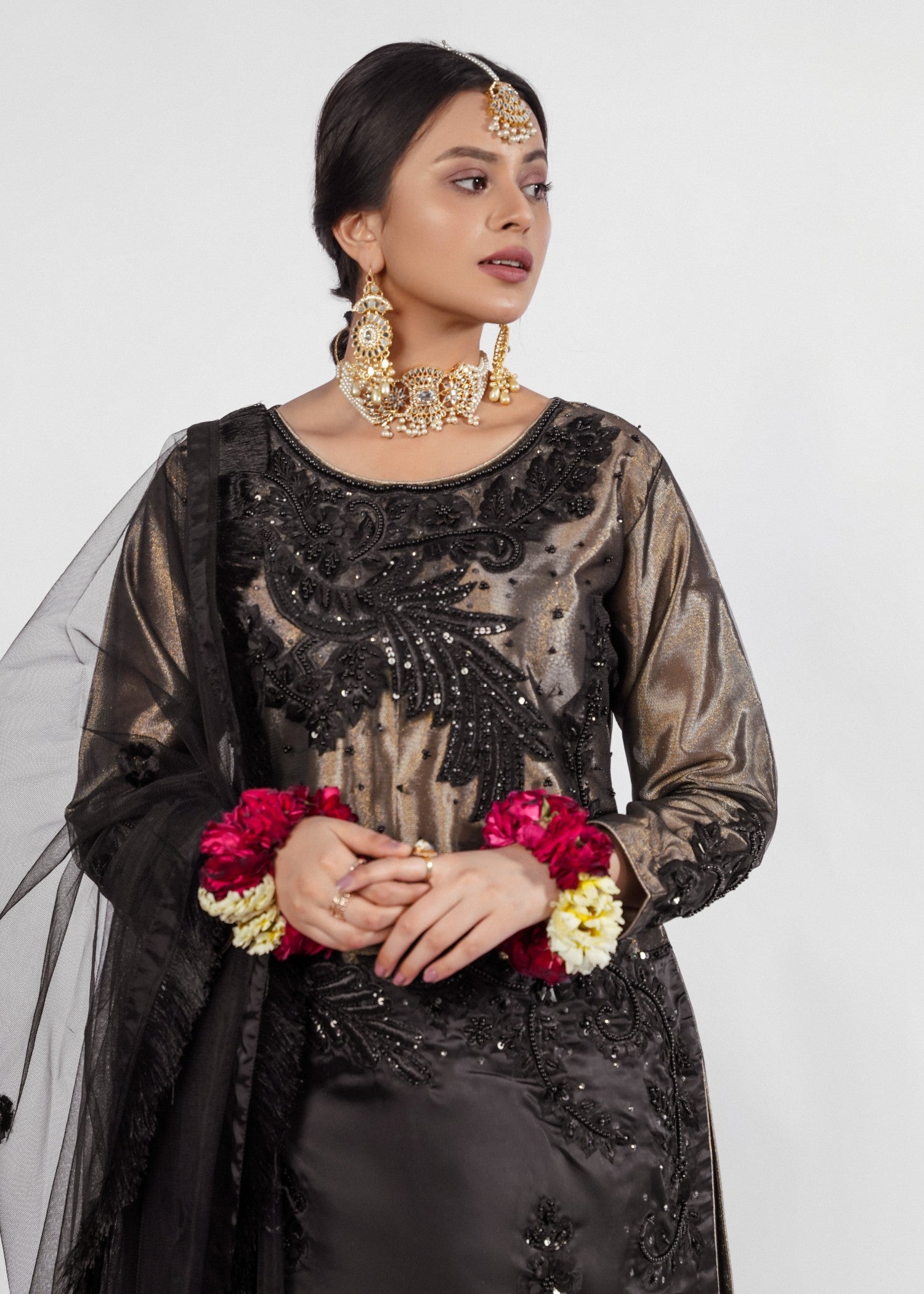 poly masoori Kurta Set in Black