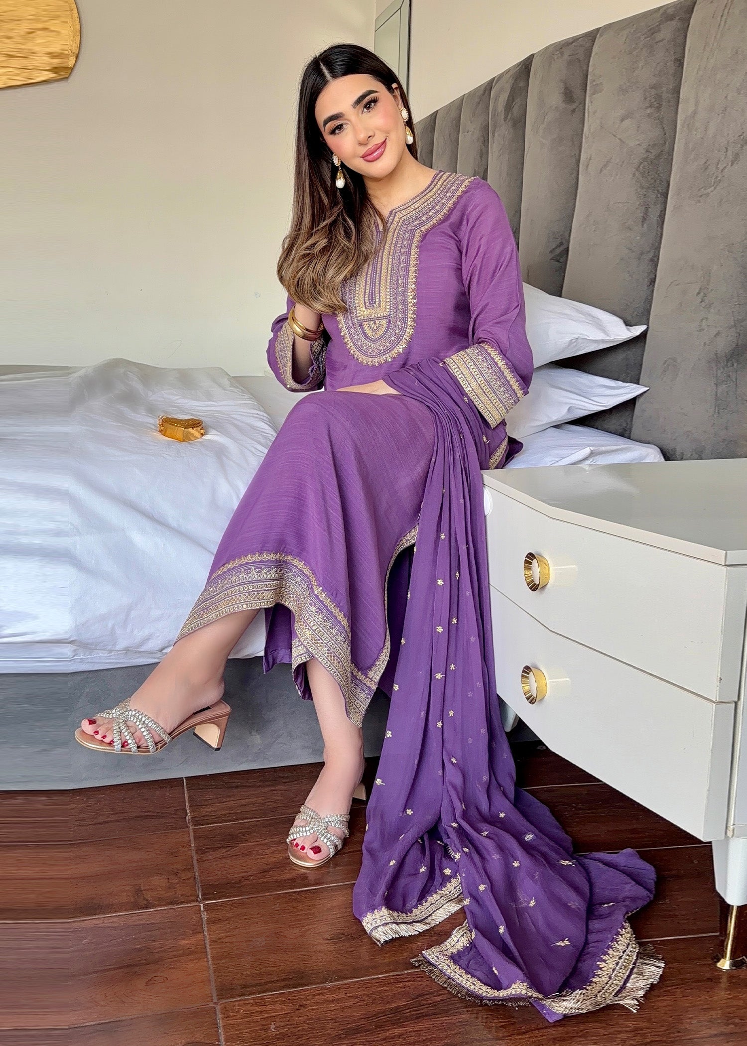 raw silk Kurta Set in Purple heart