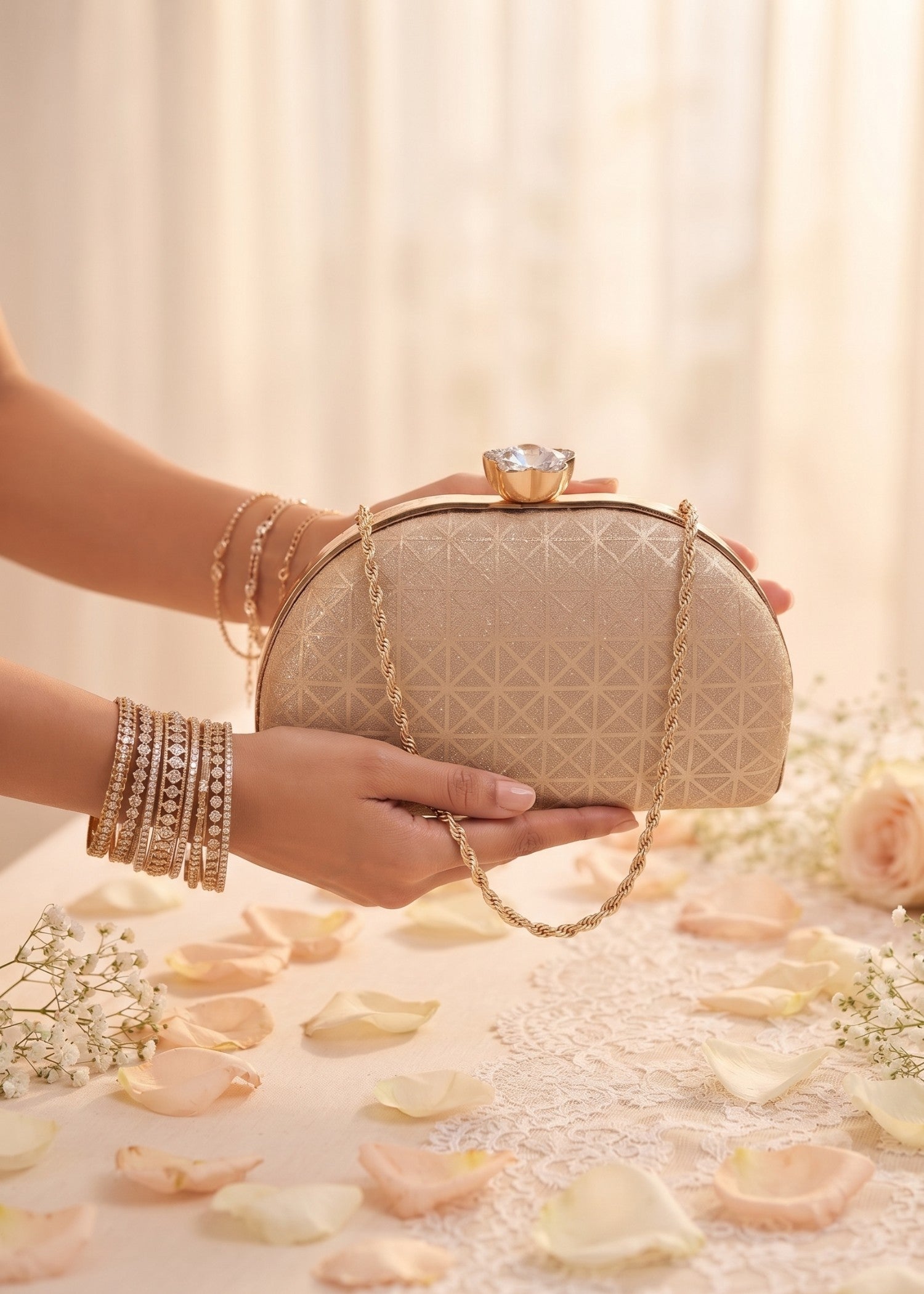 Clutch in Gold Color by - Trendy Women Clutch NBM9603