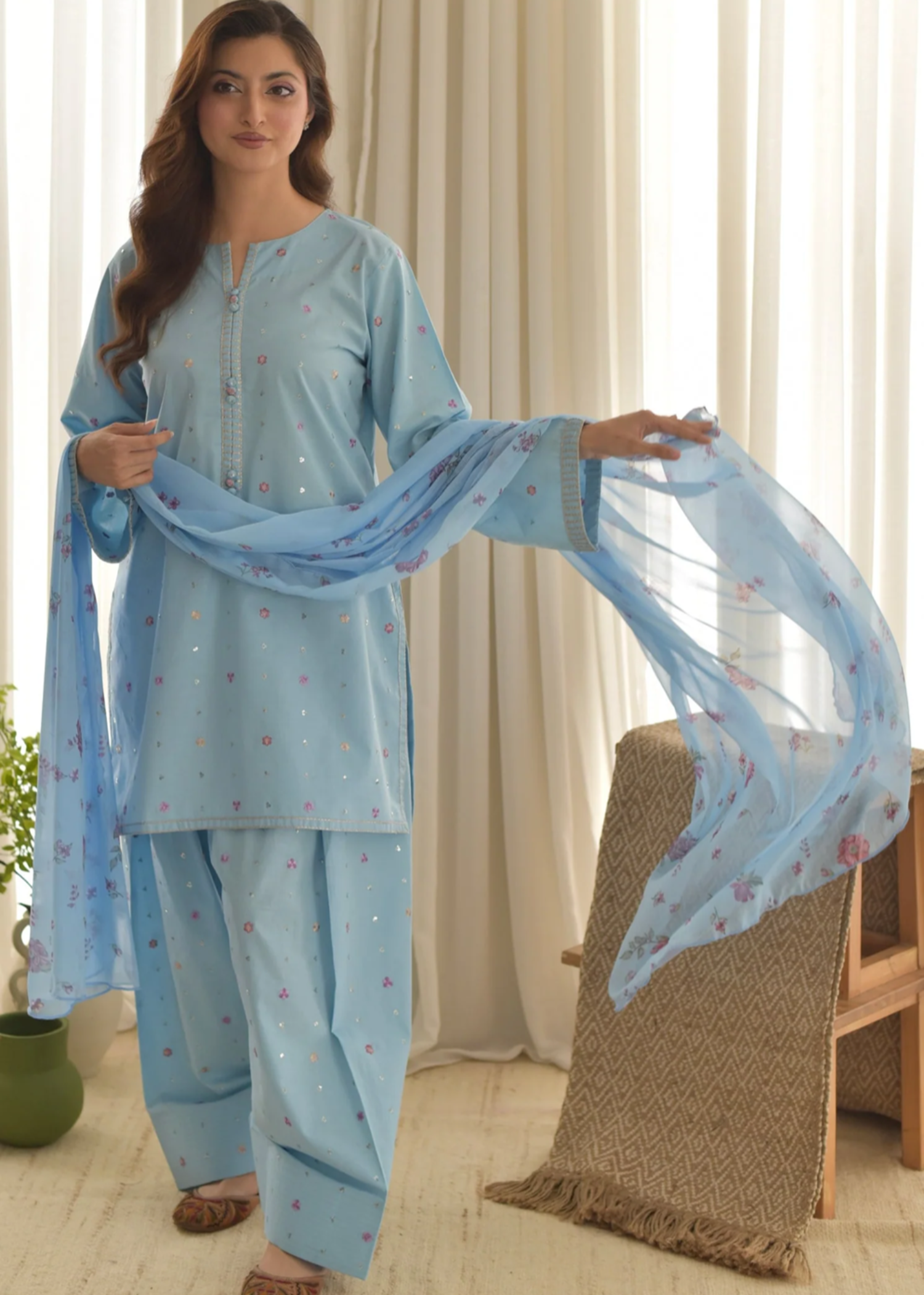 cotton Kurta Set in Sky blue
