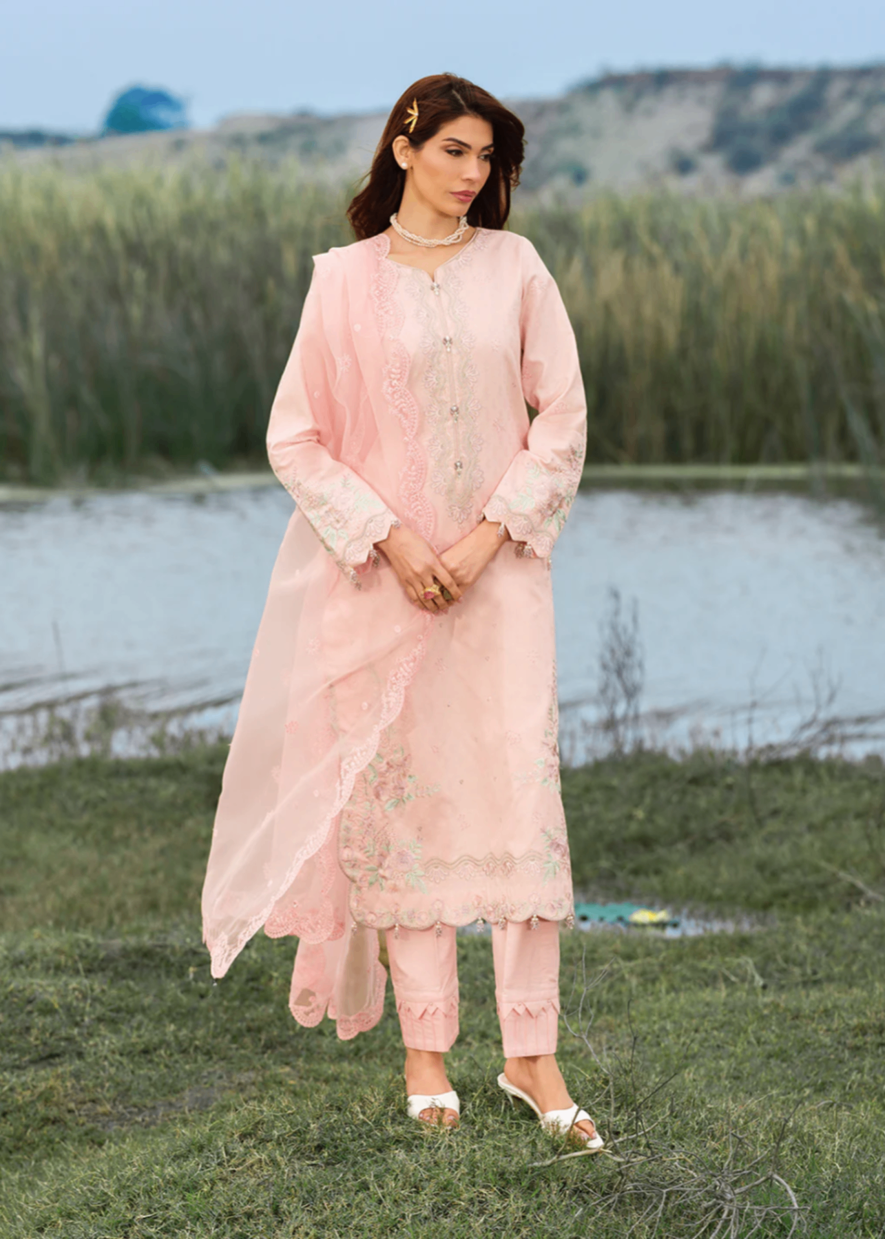 jacquard Kurta Set in Baby pink