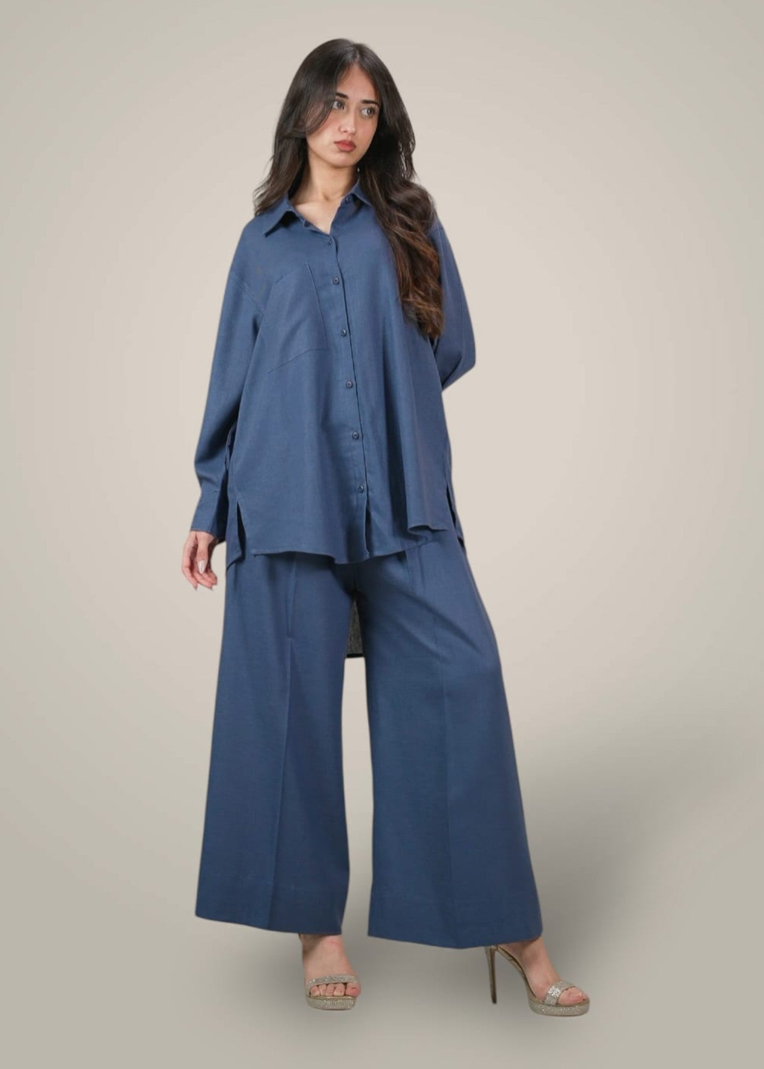 khaddar Co Ord Sets in Steel blue