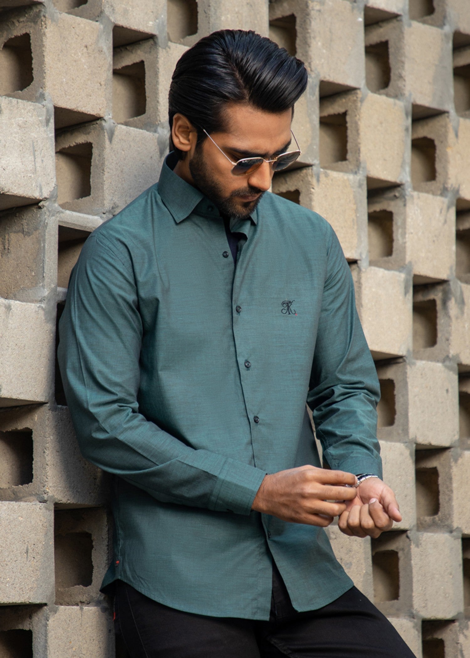 cotton Casual Shirt in Green by Kumash Textiles