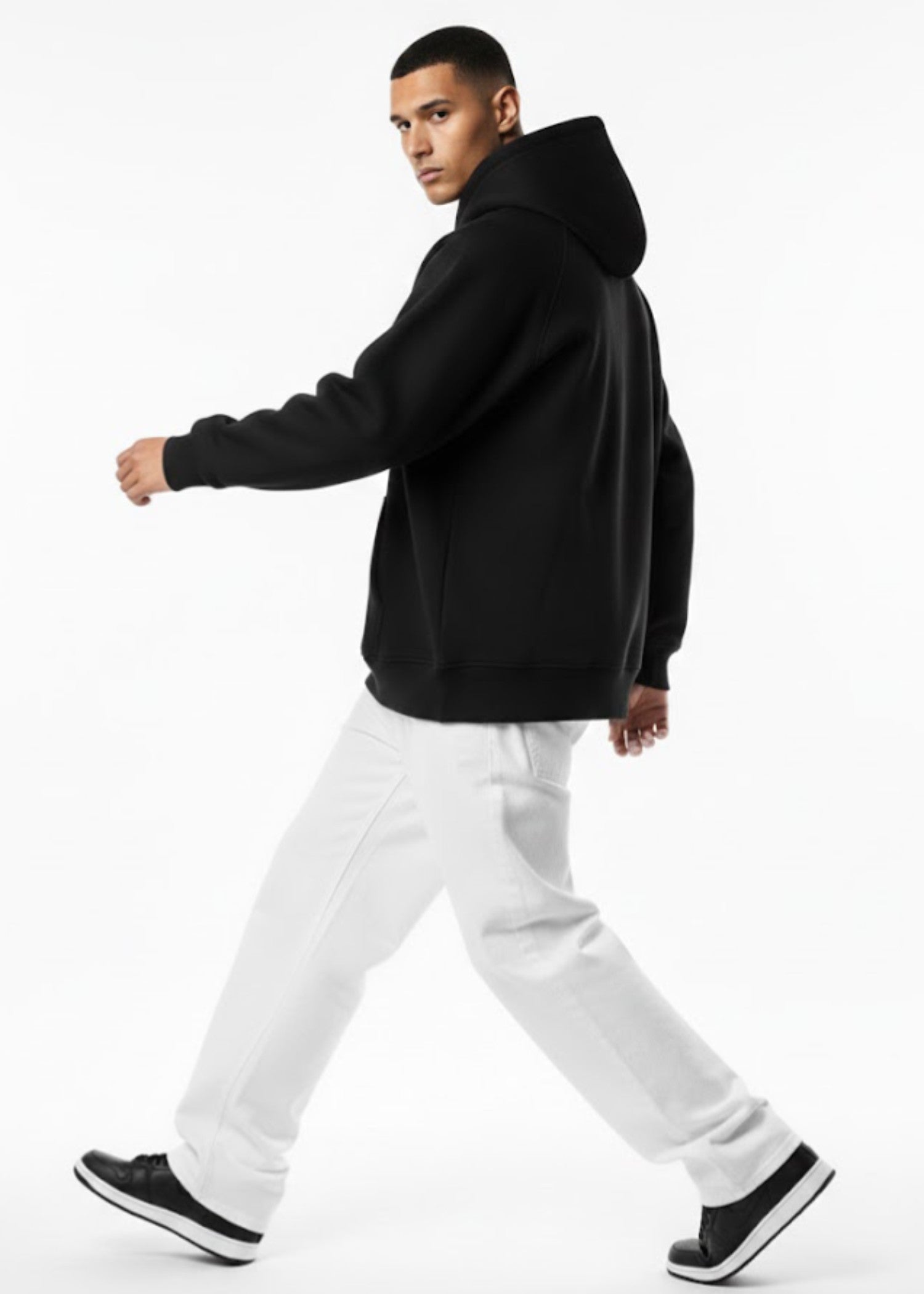 cotton linen Hoodie in Black