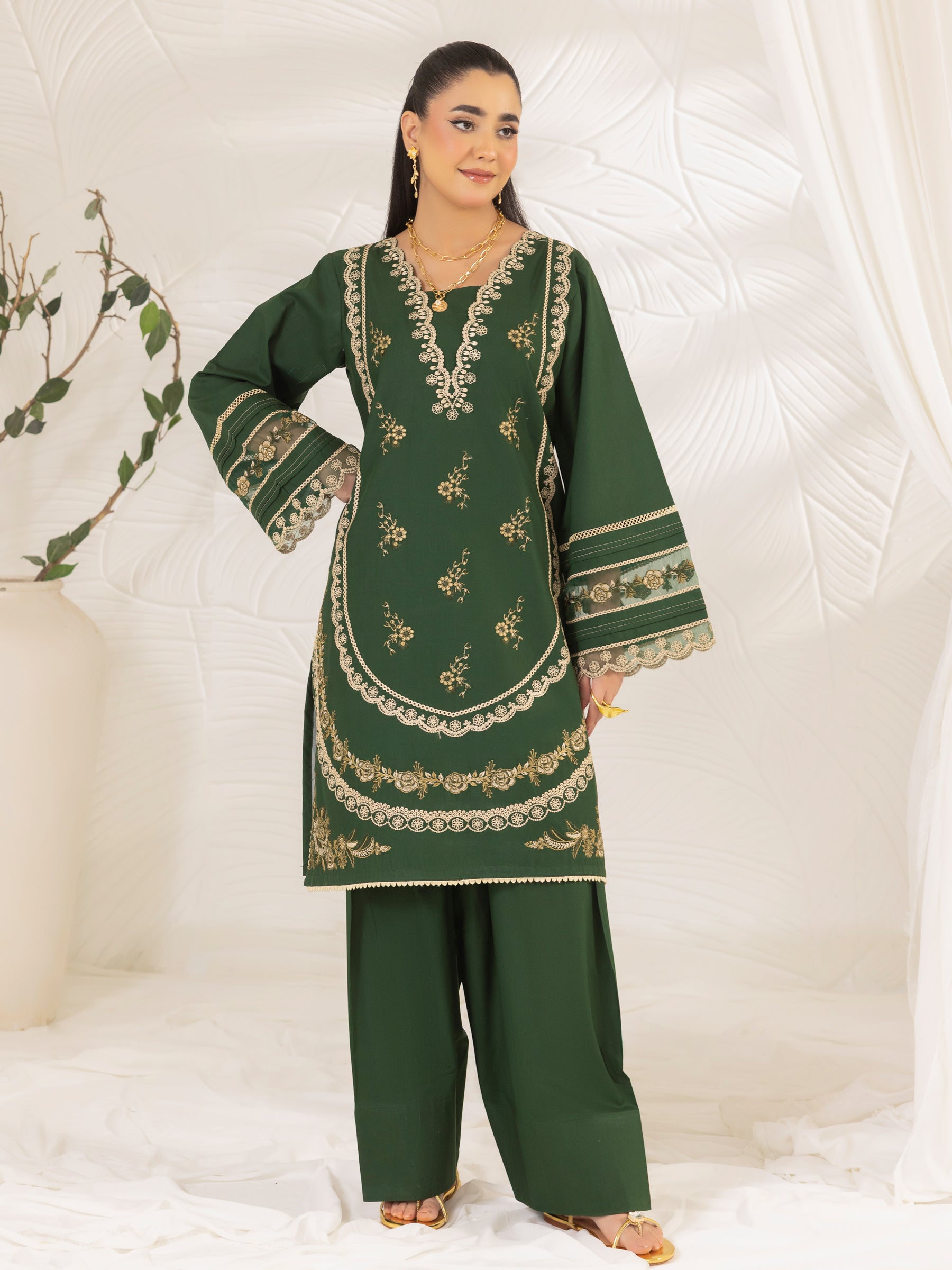 cotton dobby Kurta Set in Green