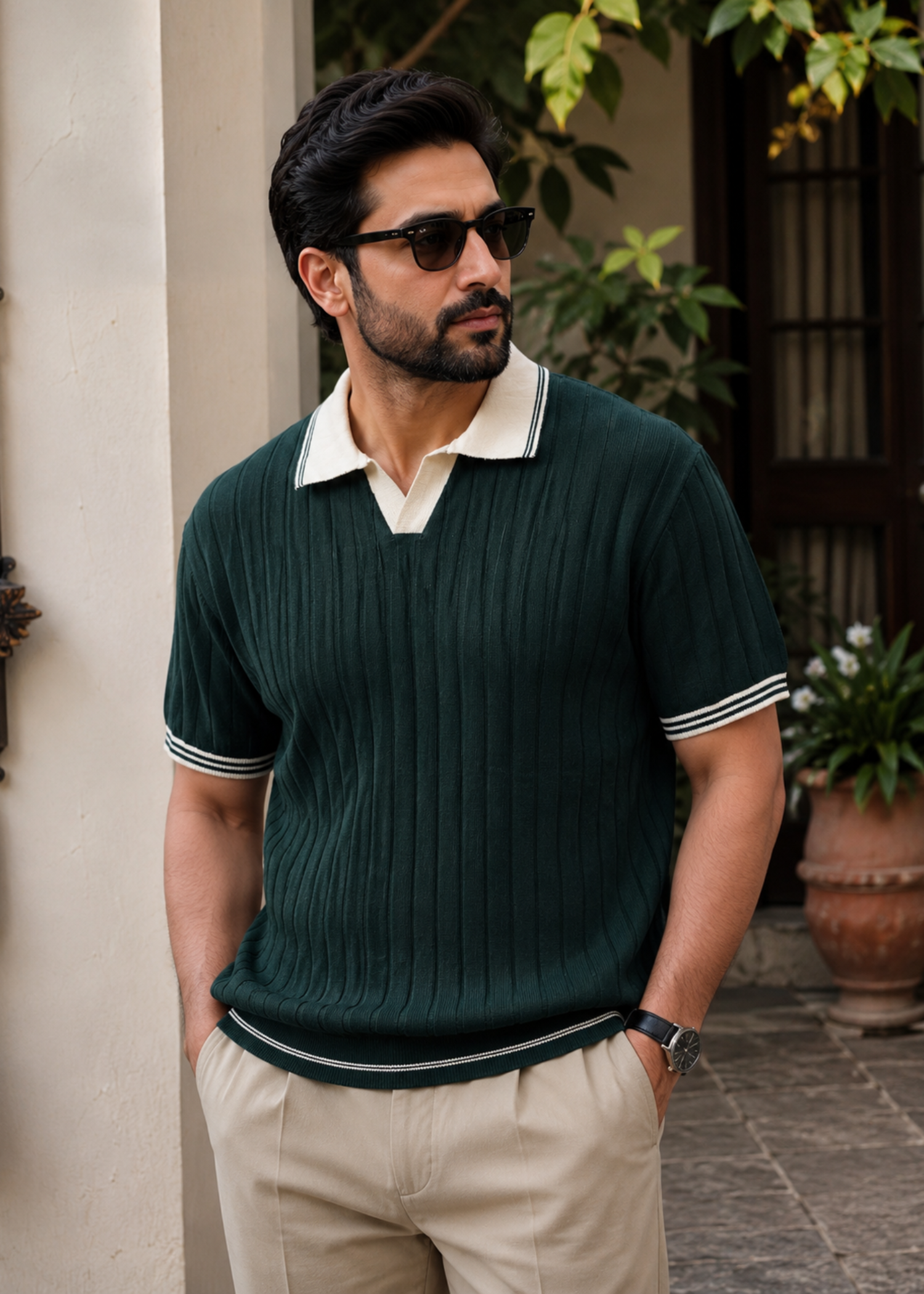 cotton jersey Polo Shirt in Forest green