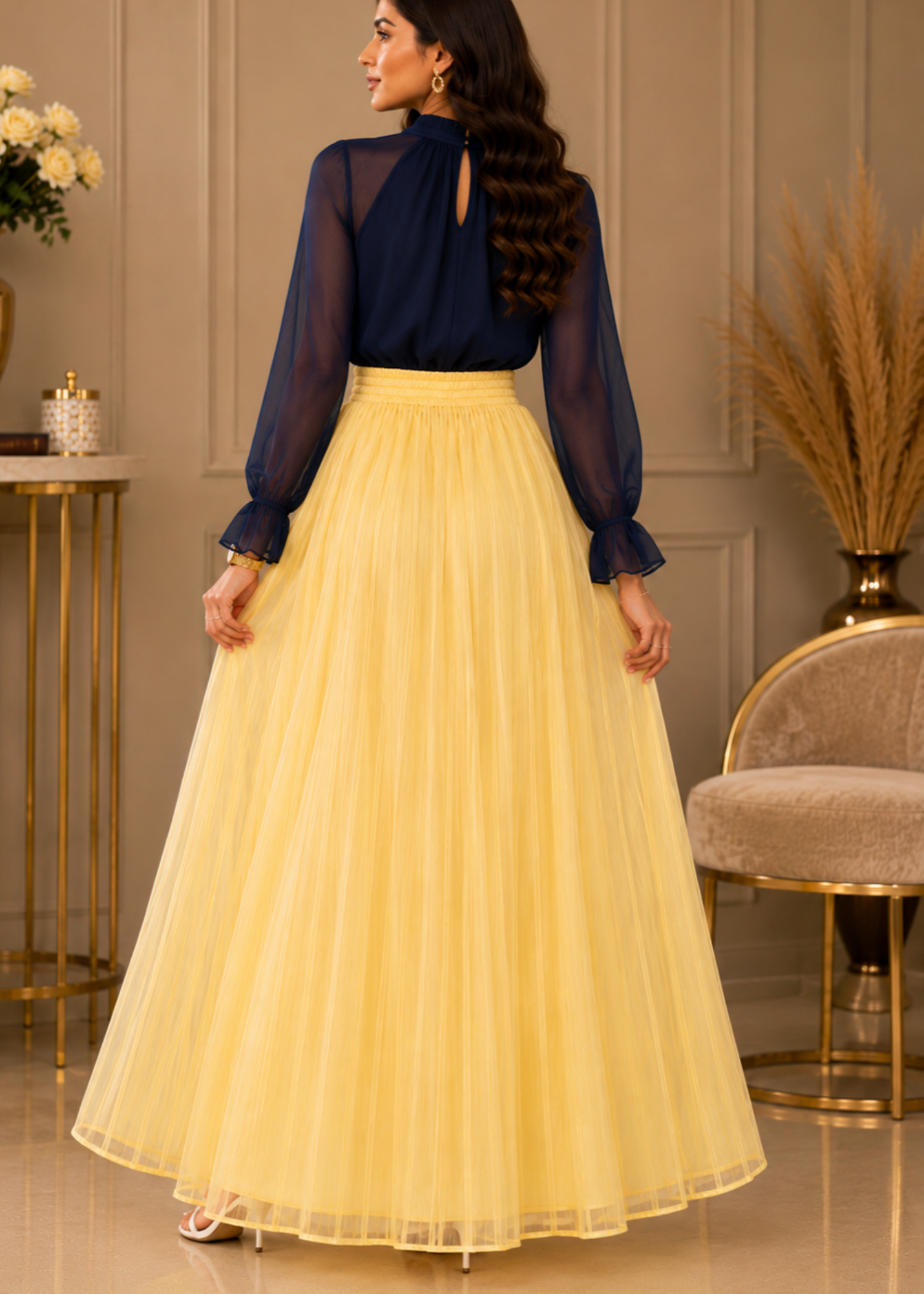 polyester chiffon Skirt in Yellow