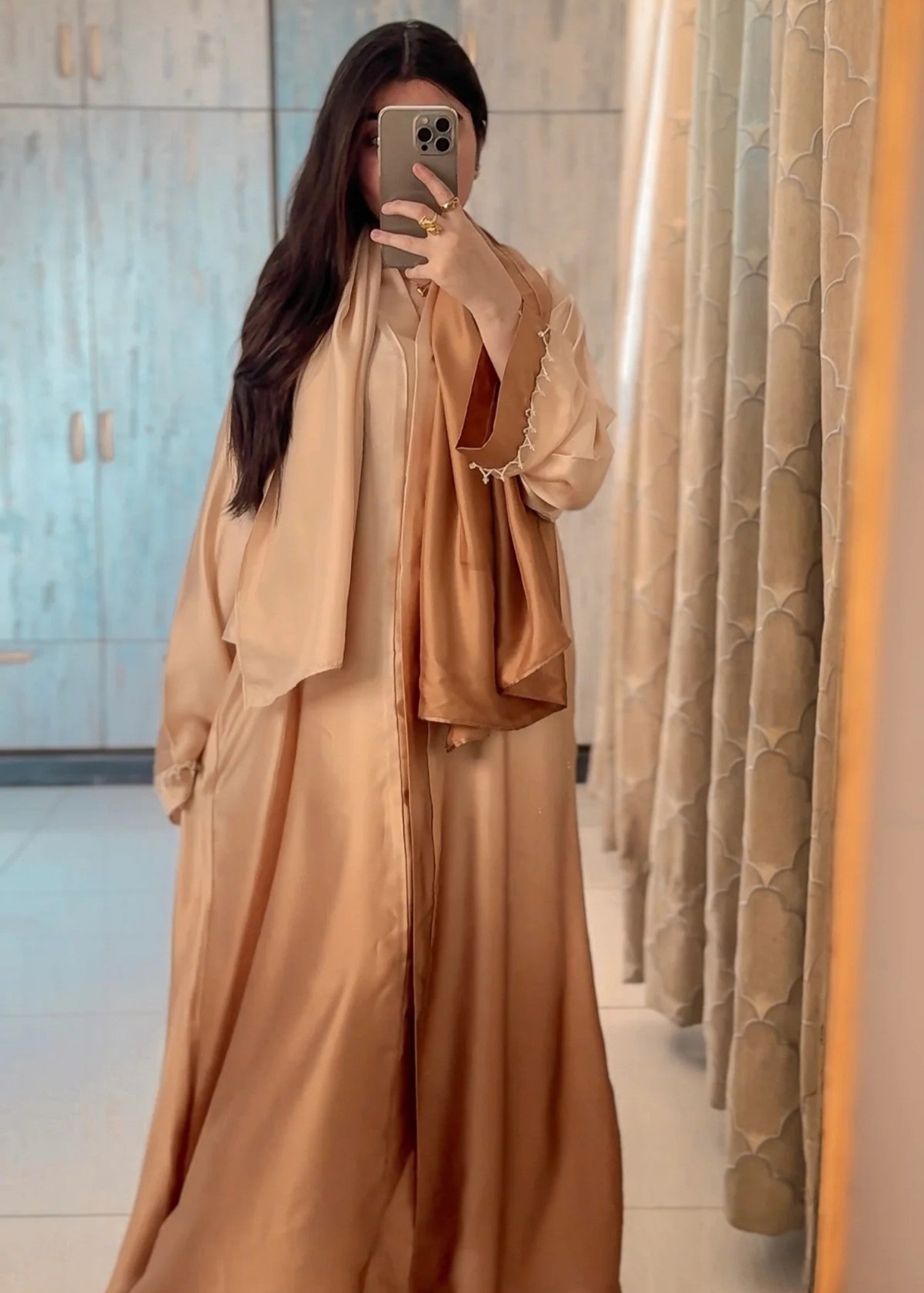 silk Abaya in Beige