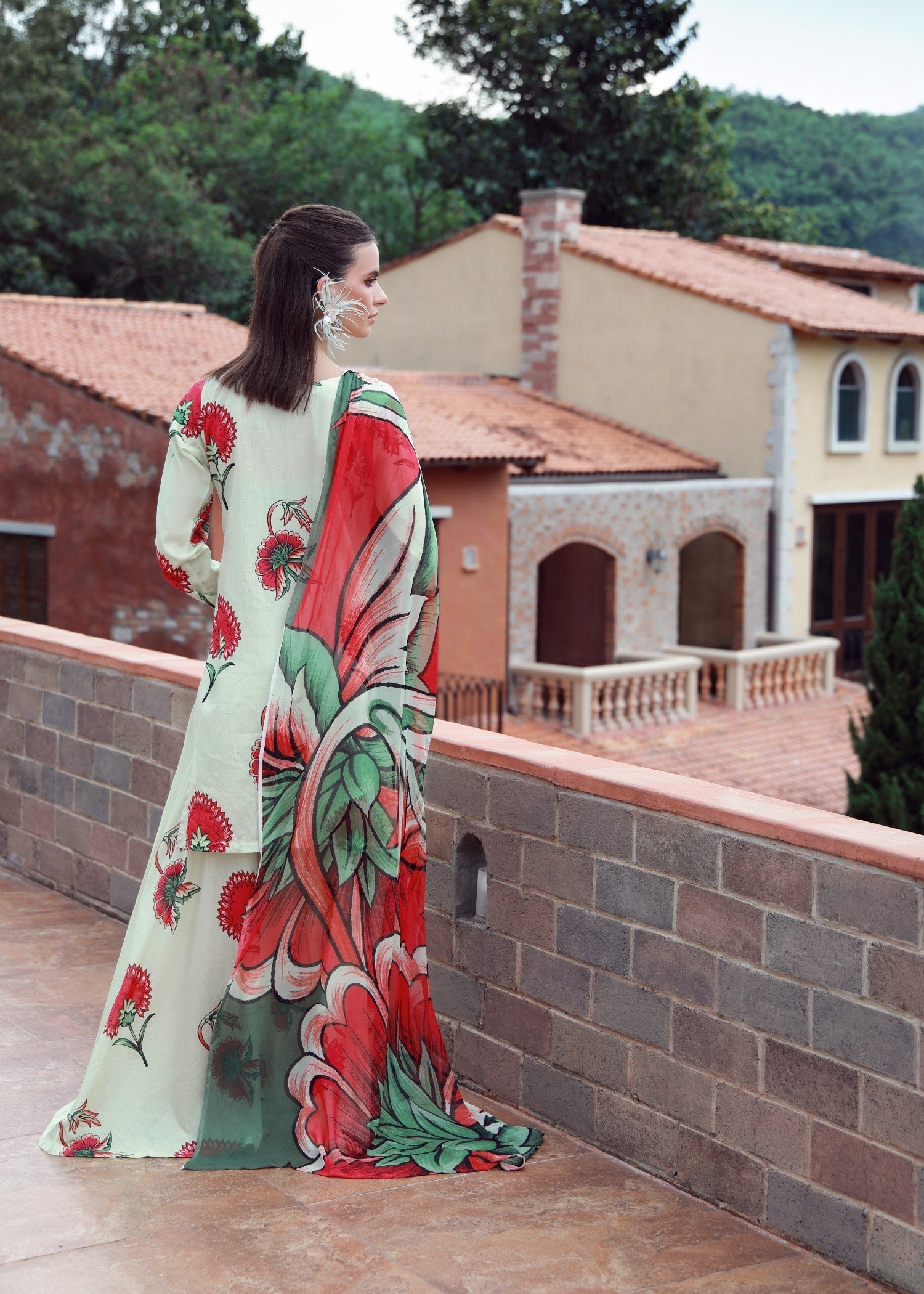 lawn Sharara in Moss green