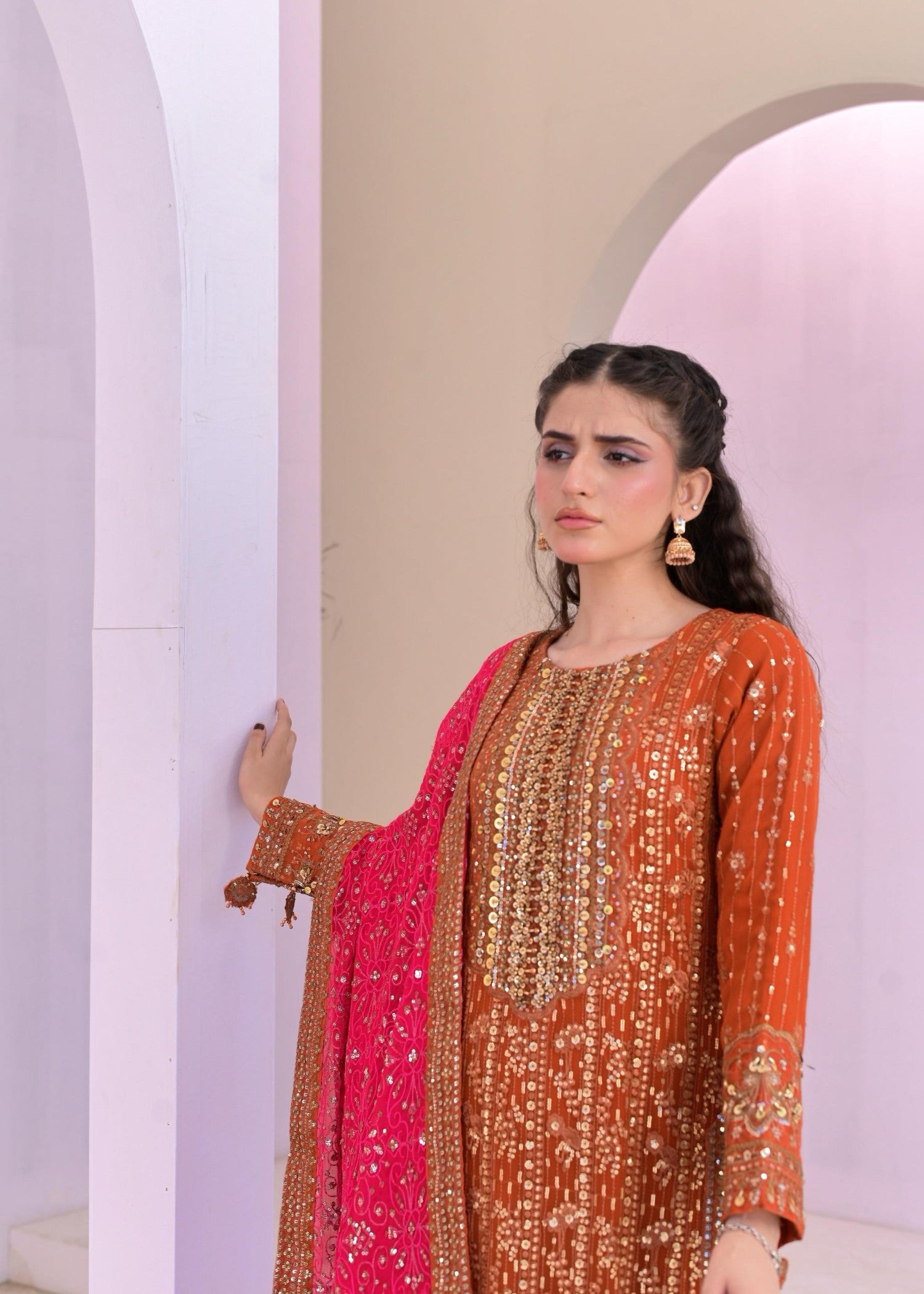 pk chiffon Kurta Set in Rust red