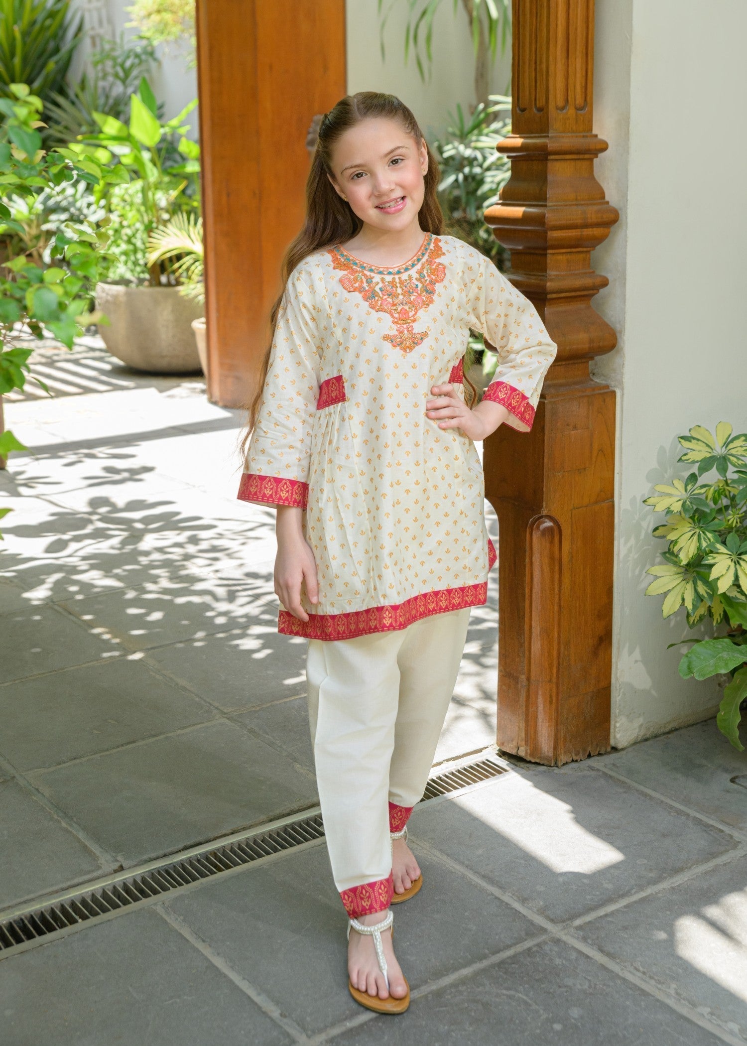 lawn Short Frock in Cream