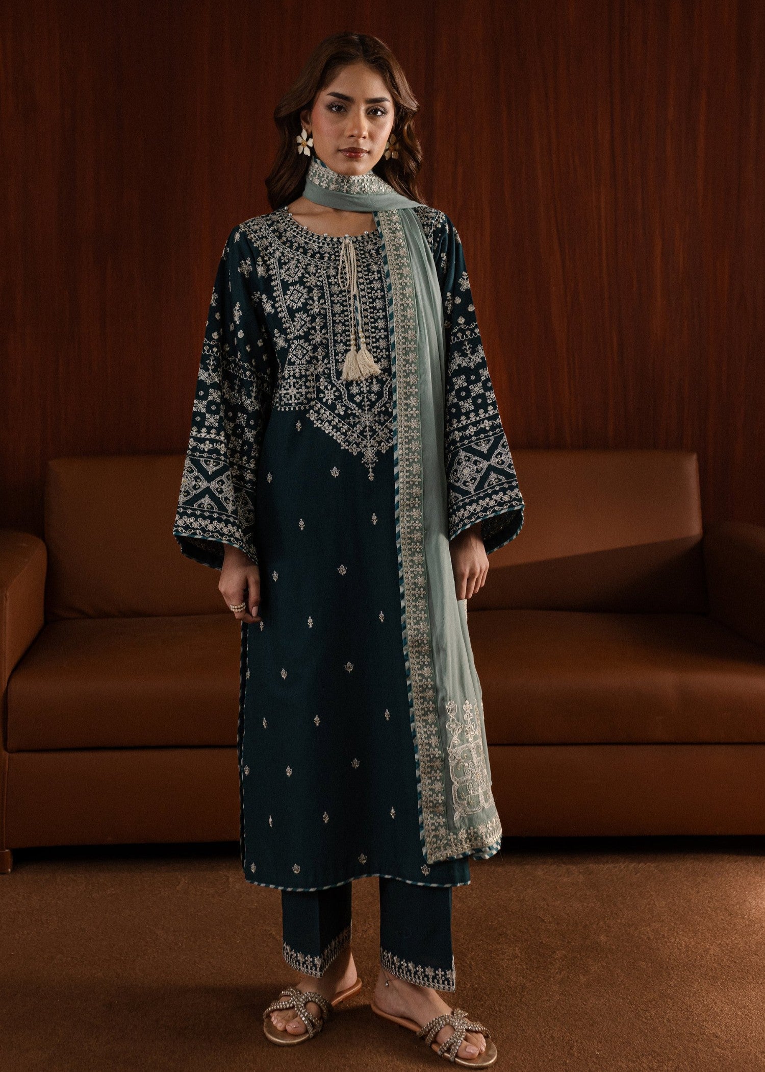 linen Kurta Set in Teal, sea green