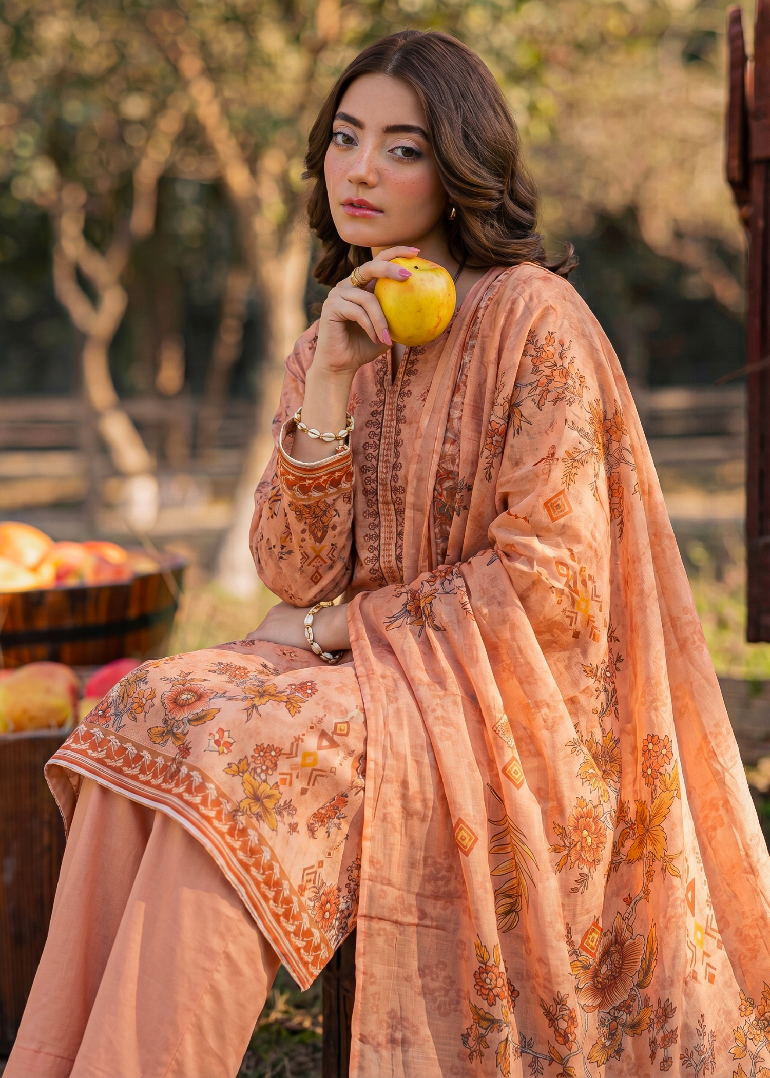 karandi Unstitched in Peach pink