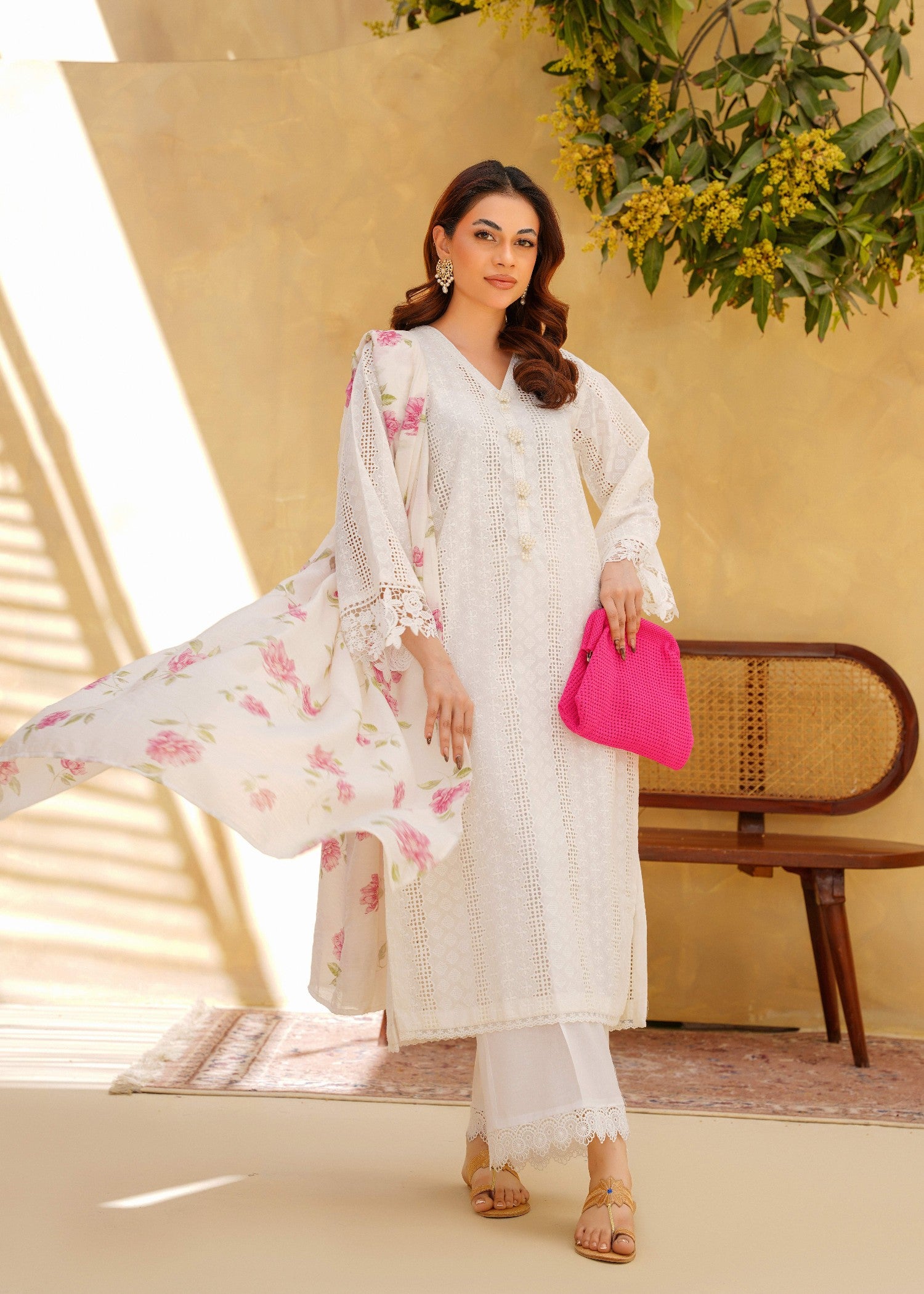 chikankari cotton Kurta Set in White