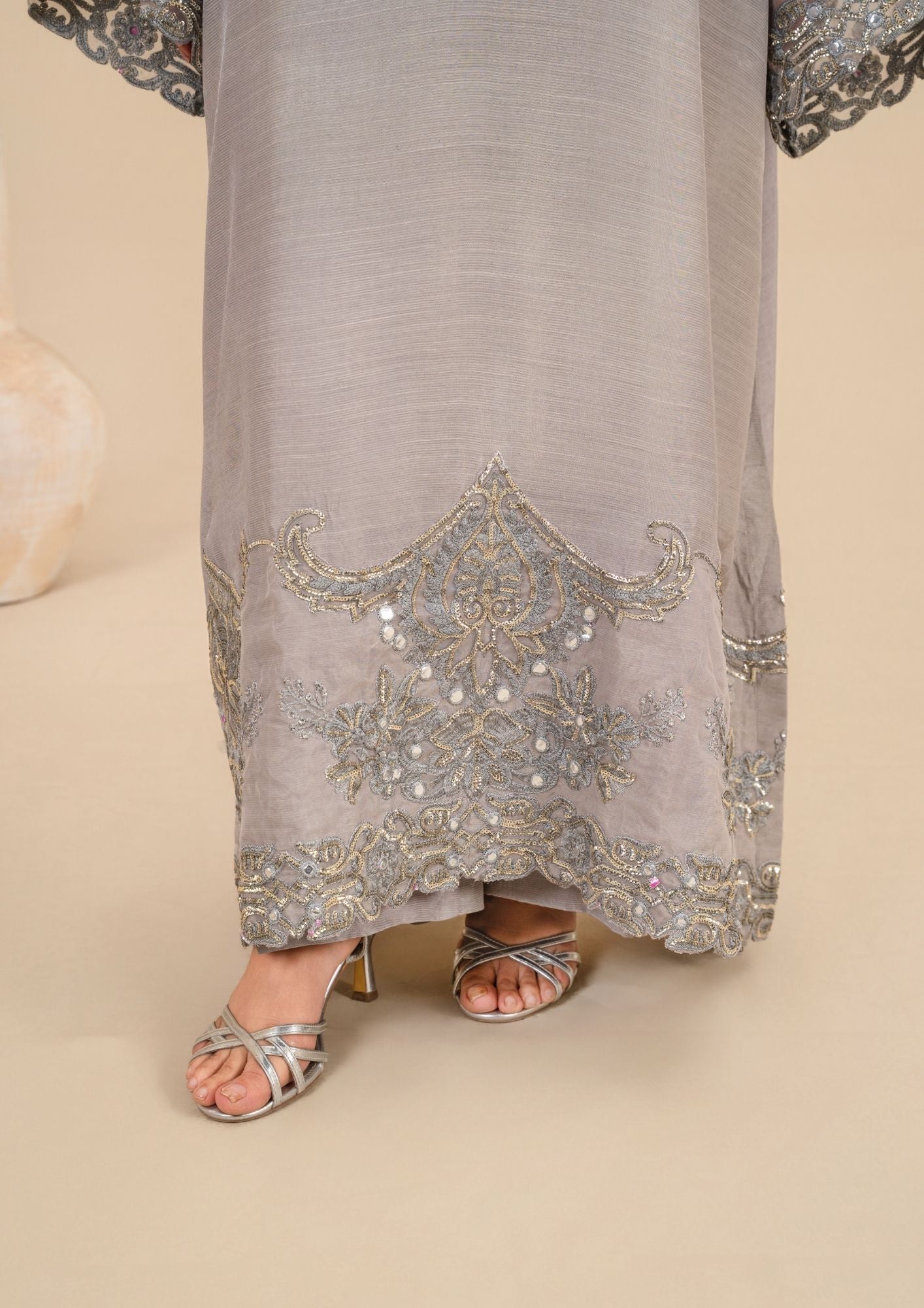 viscose raw silk Kurta Set in Dark grey