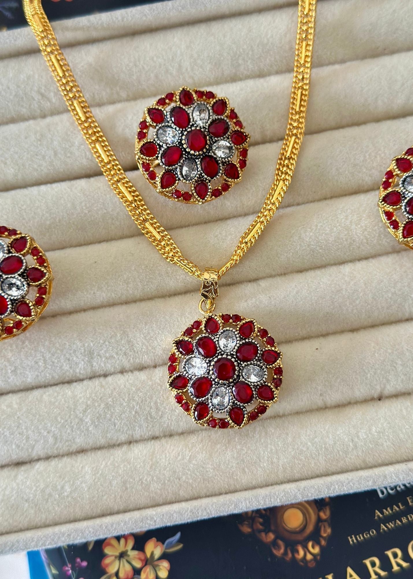 Jewelry Set in Ruby red Color by - Trendy Women Jewelry Set NMY2782