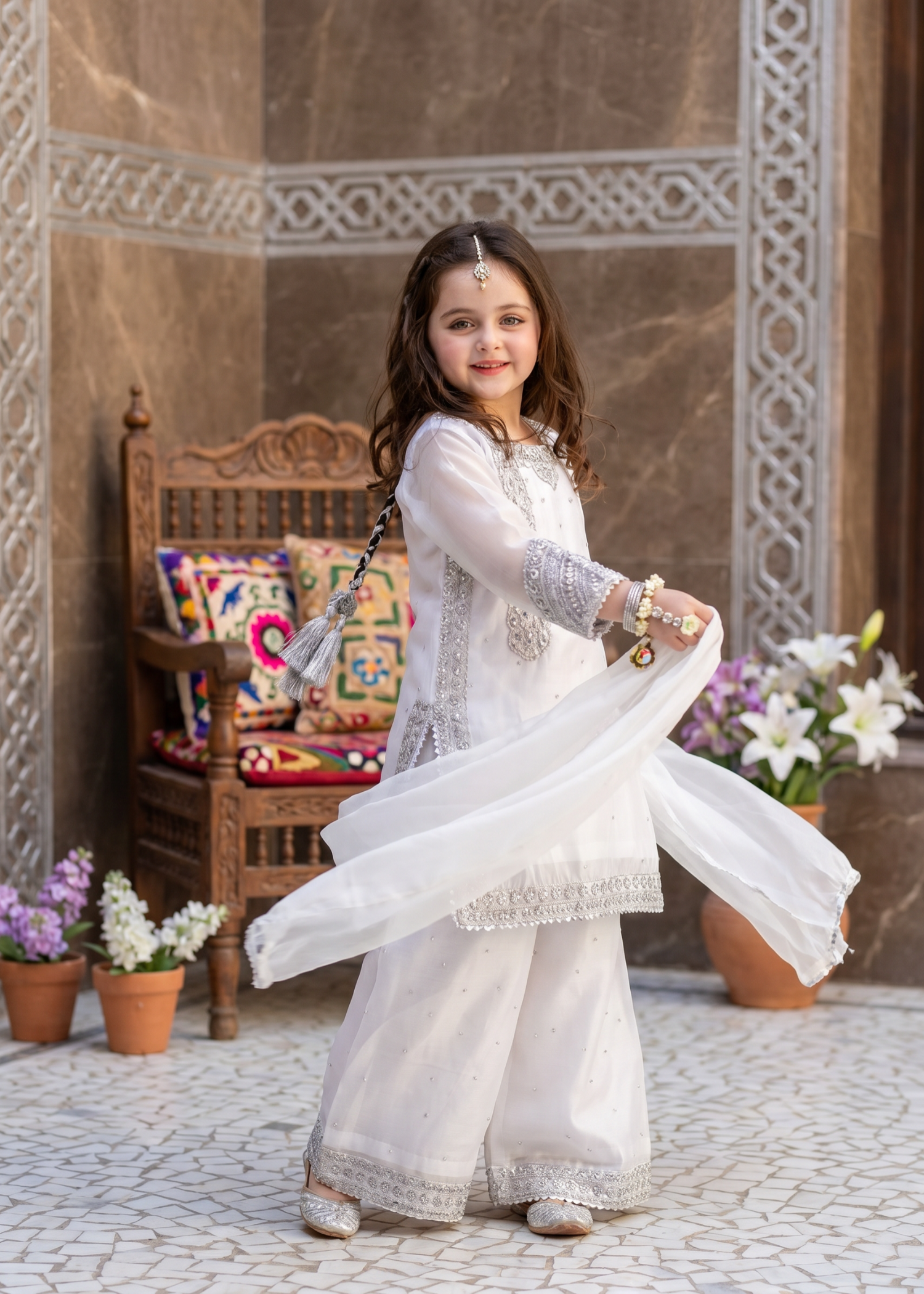 tissue silk Kurta Set in Ivory