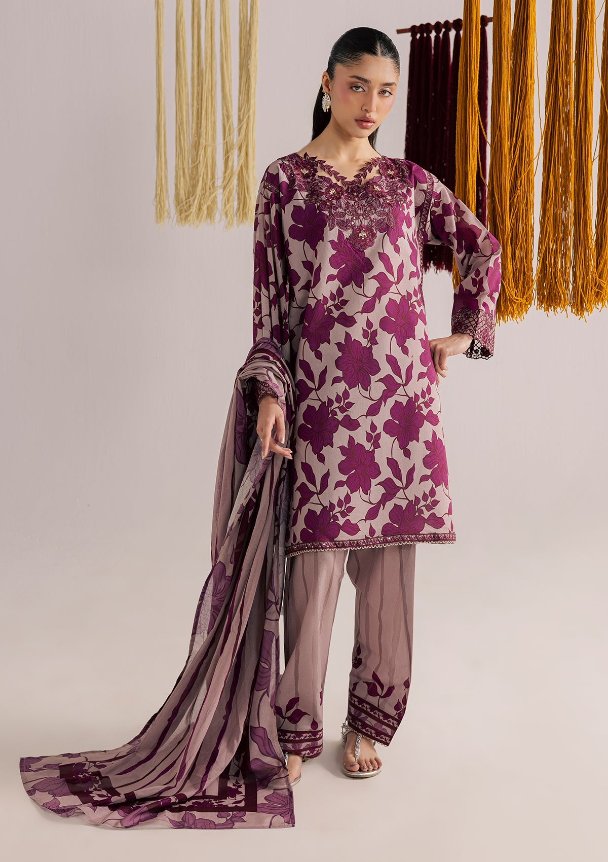 lawn Kurta Set in Purple