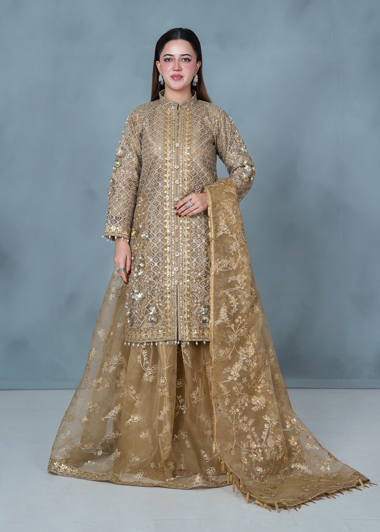 organza Sharara in Tan brown
