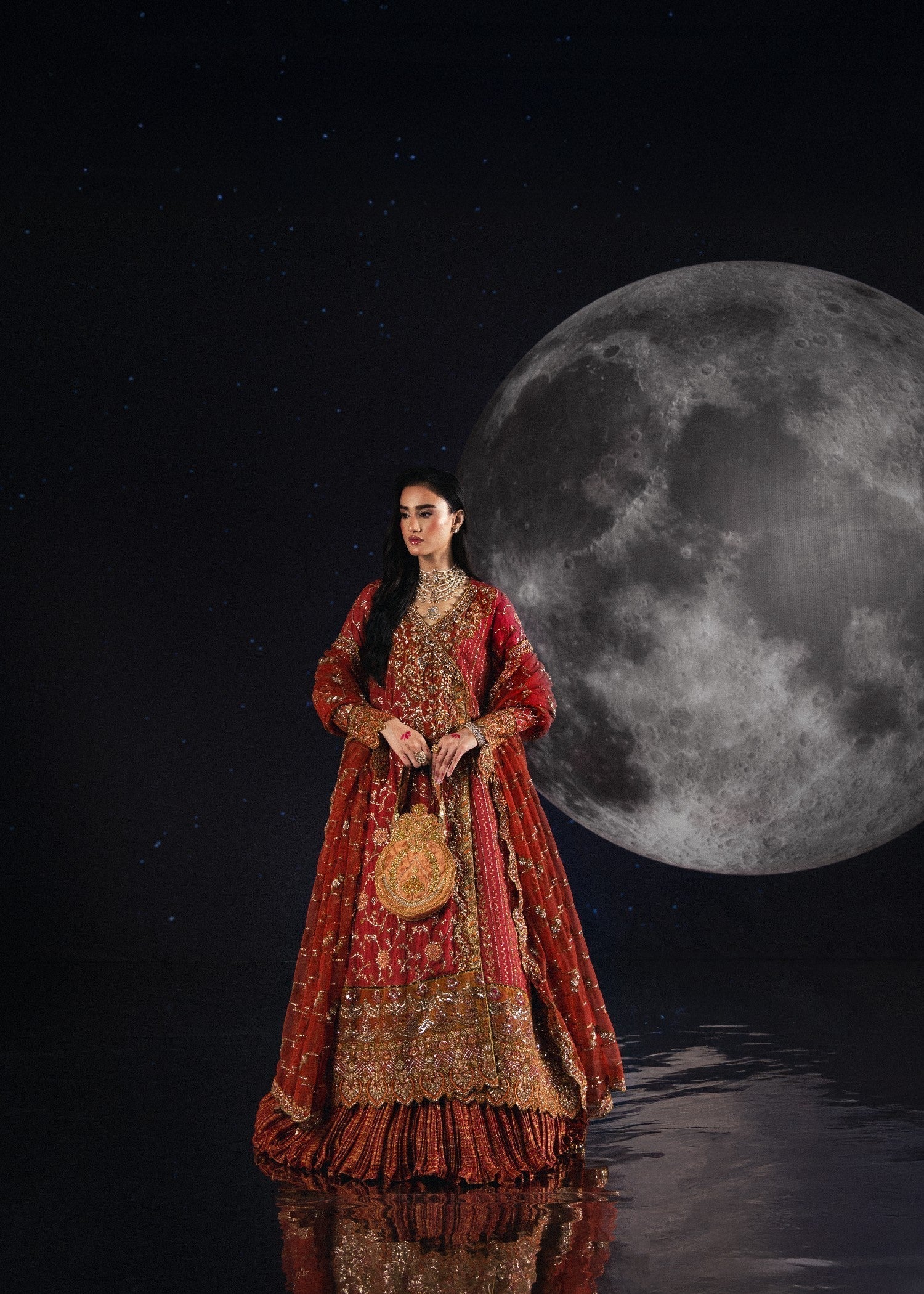 chiffon Angrakha in Burnt orange