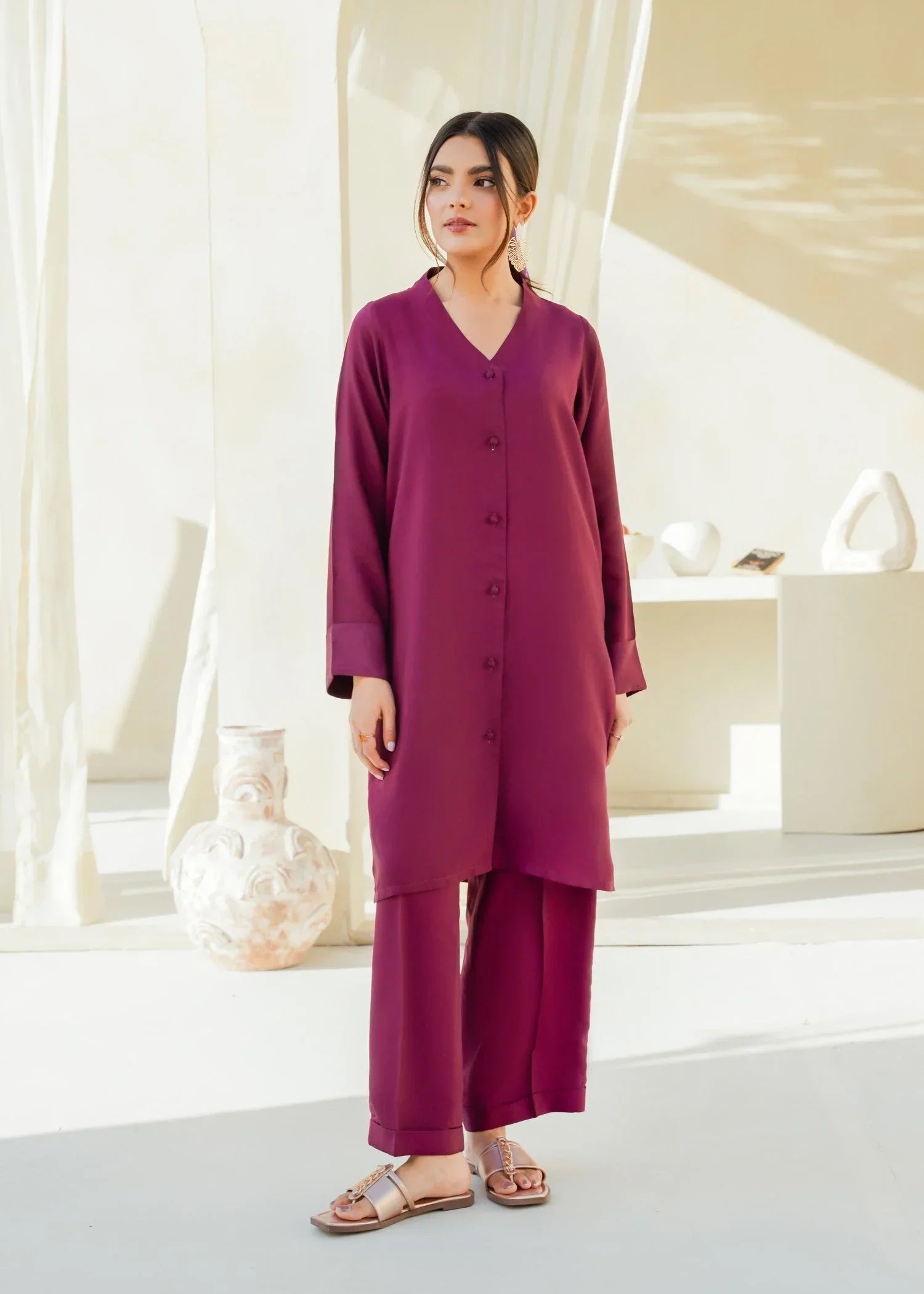 cotton silk Co ord Sets in Burgundy