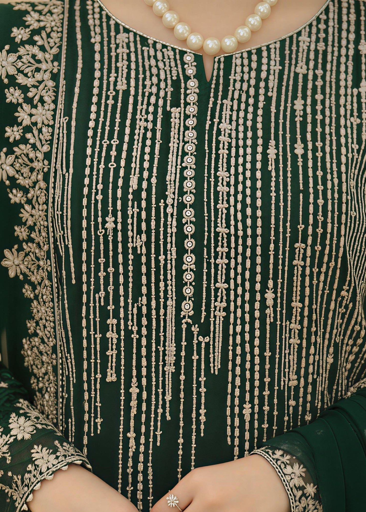chiffon Kurta Set in Bottle green