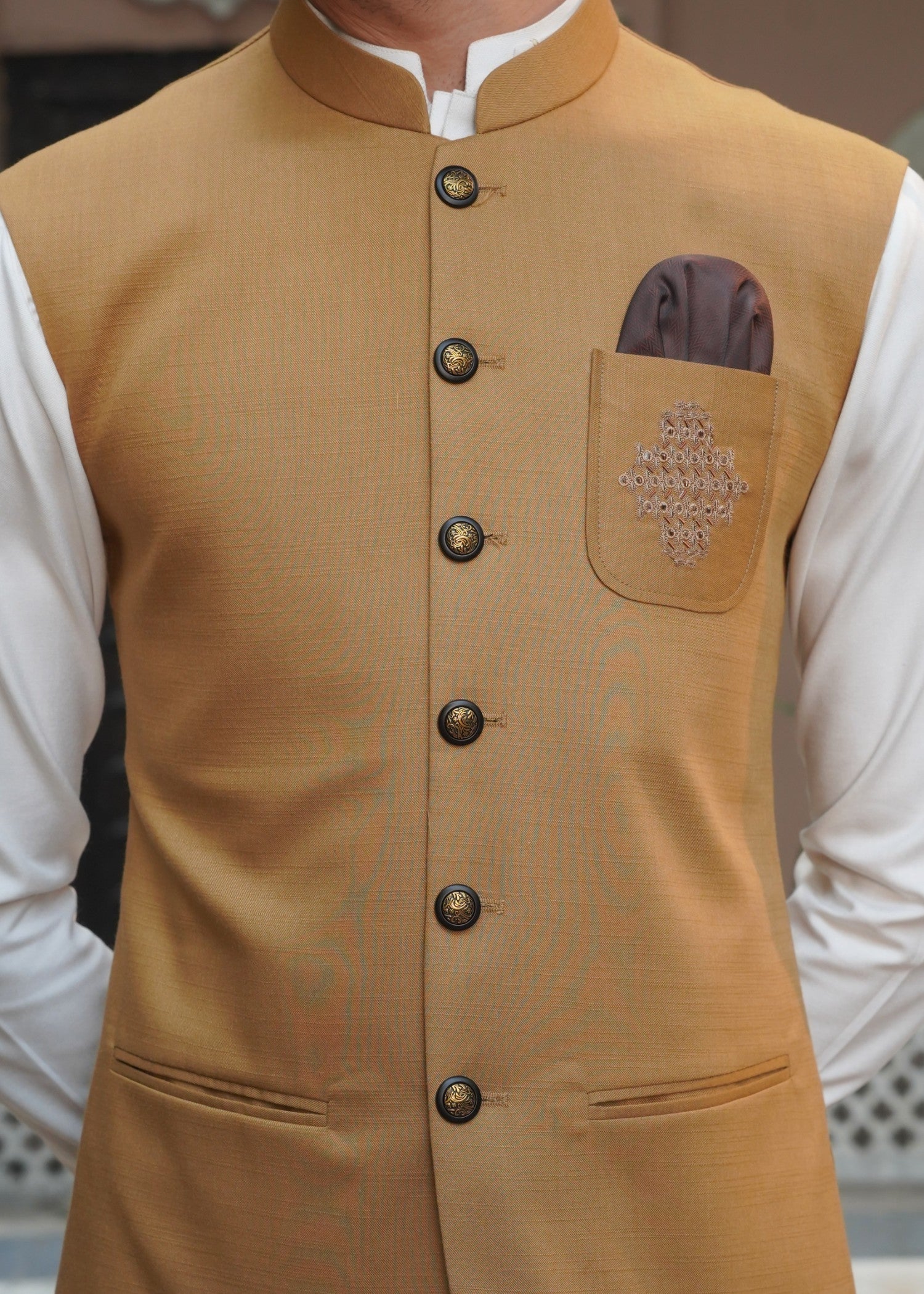wool Waistcoat in Gold