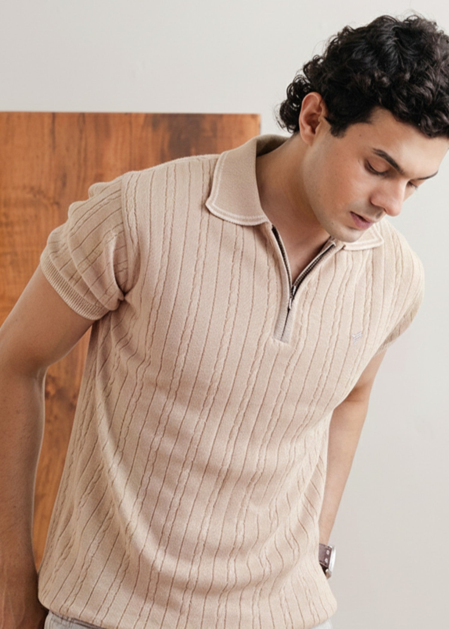 cotton Polo Shirt in Apricot orange