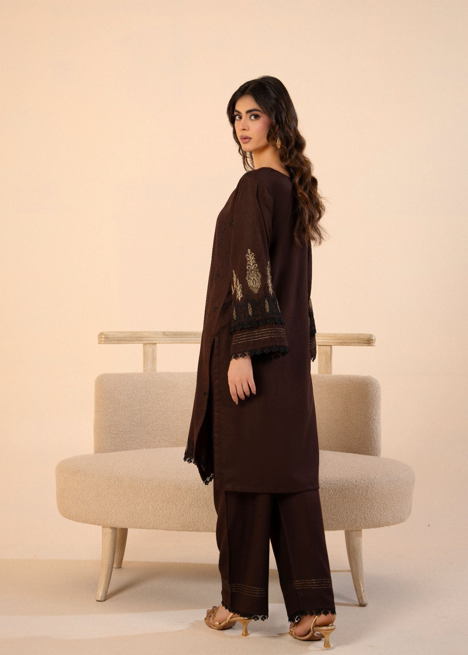 dhanak Kurta Set in Chocolate brown