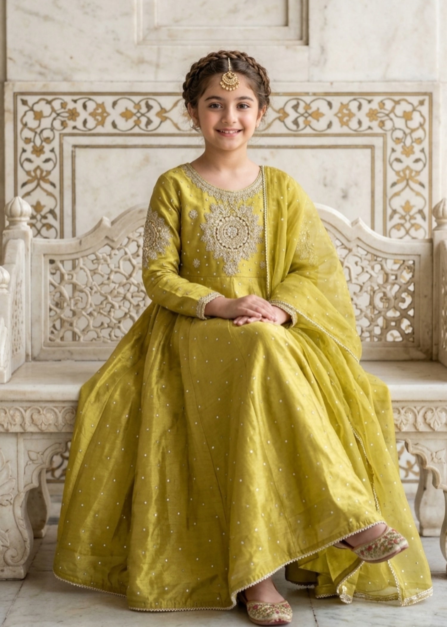 silk Pishwas in Olive green