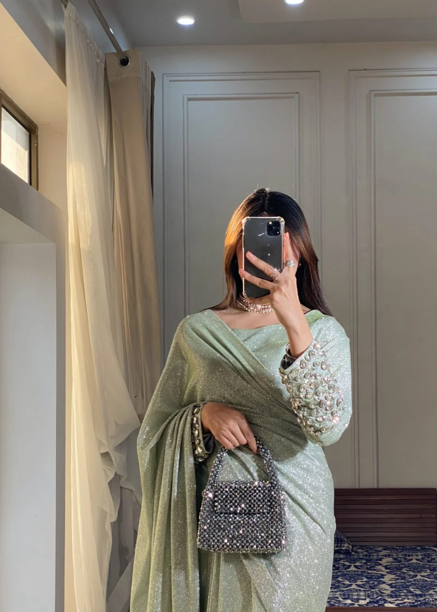 silk Saree in Mint green