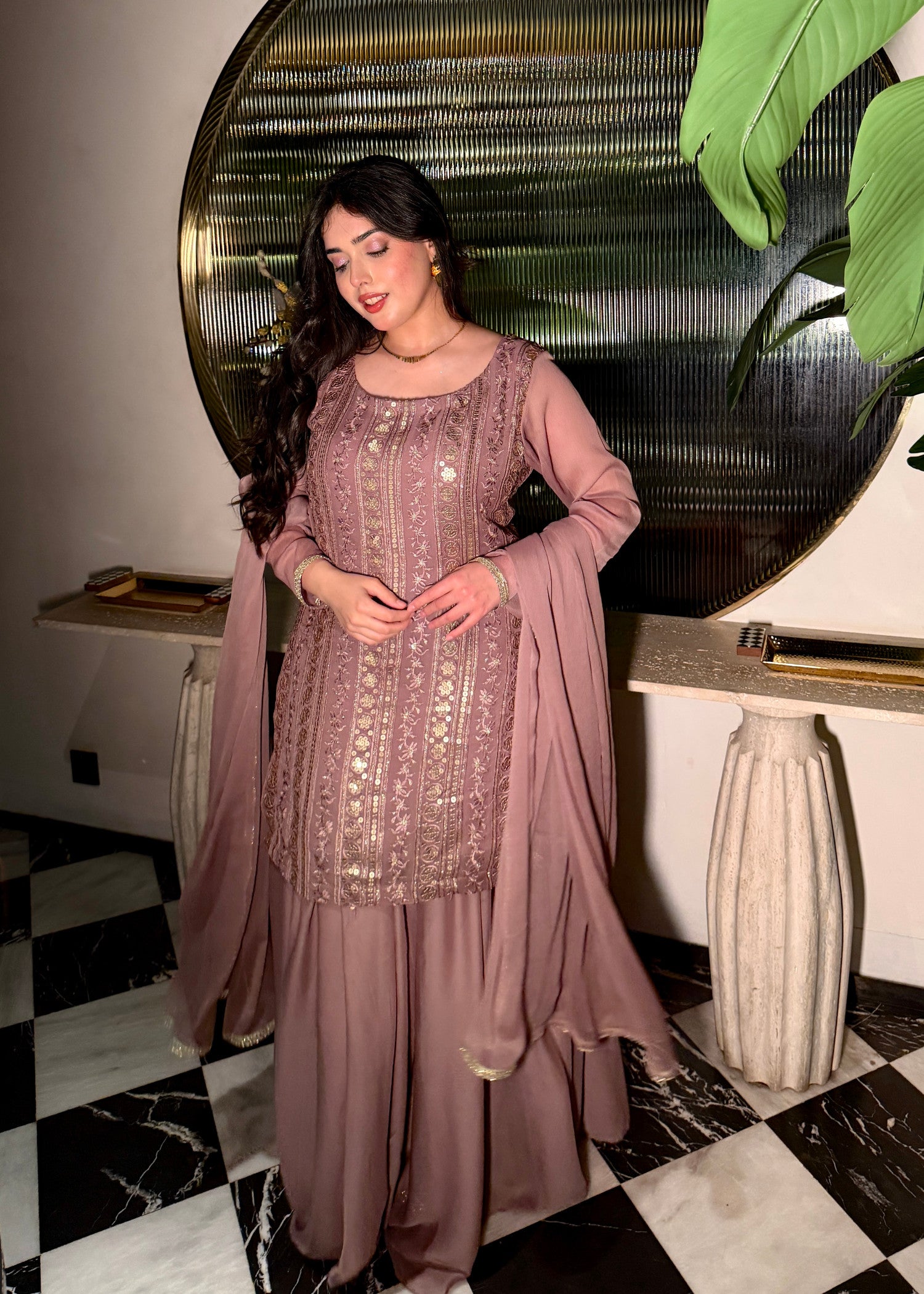 chiffon Sharara in Mauve pink