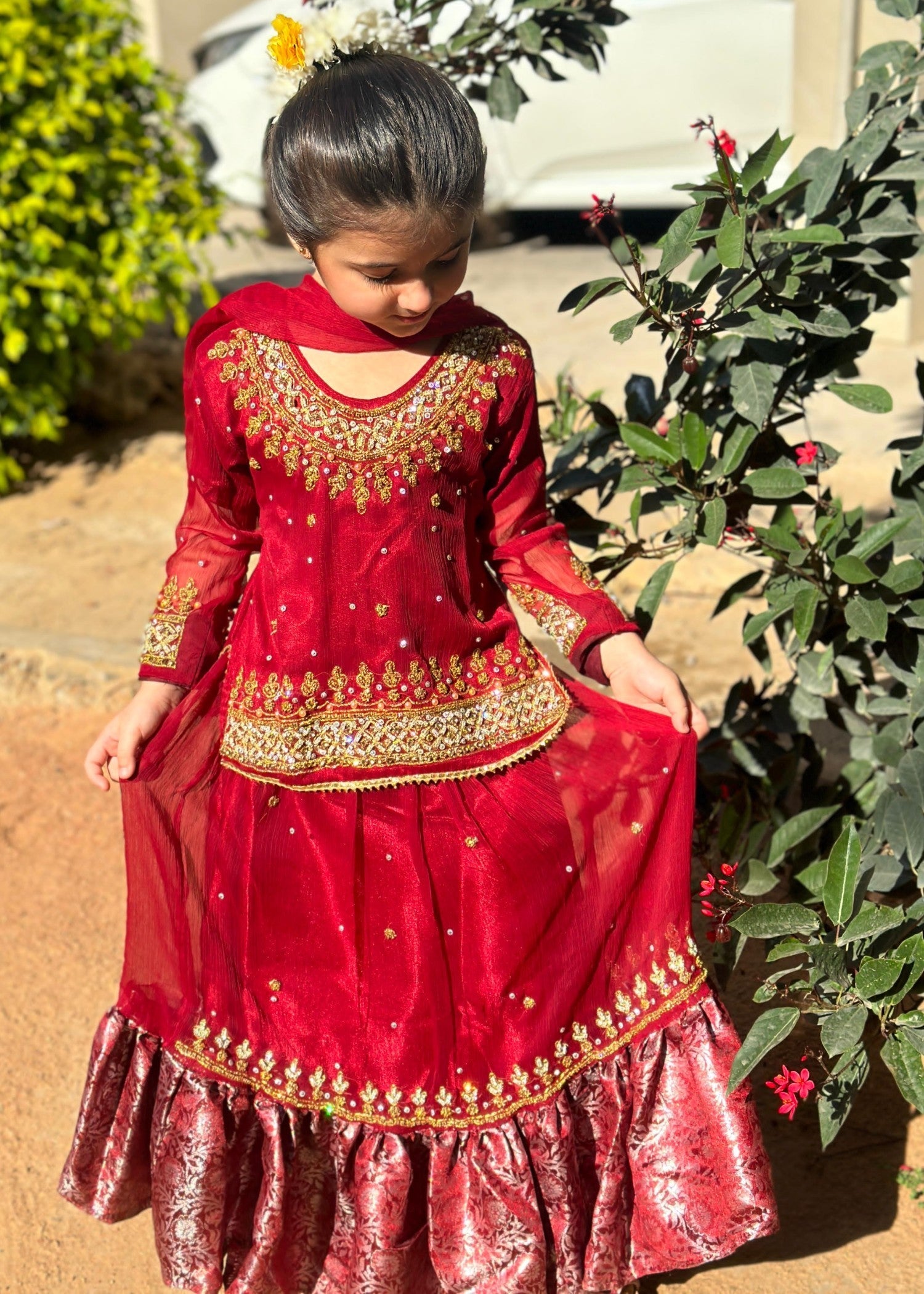 chiffon Lehenga in Maroon