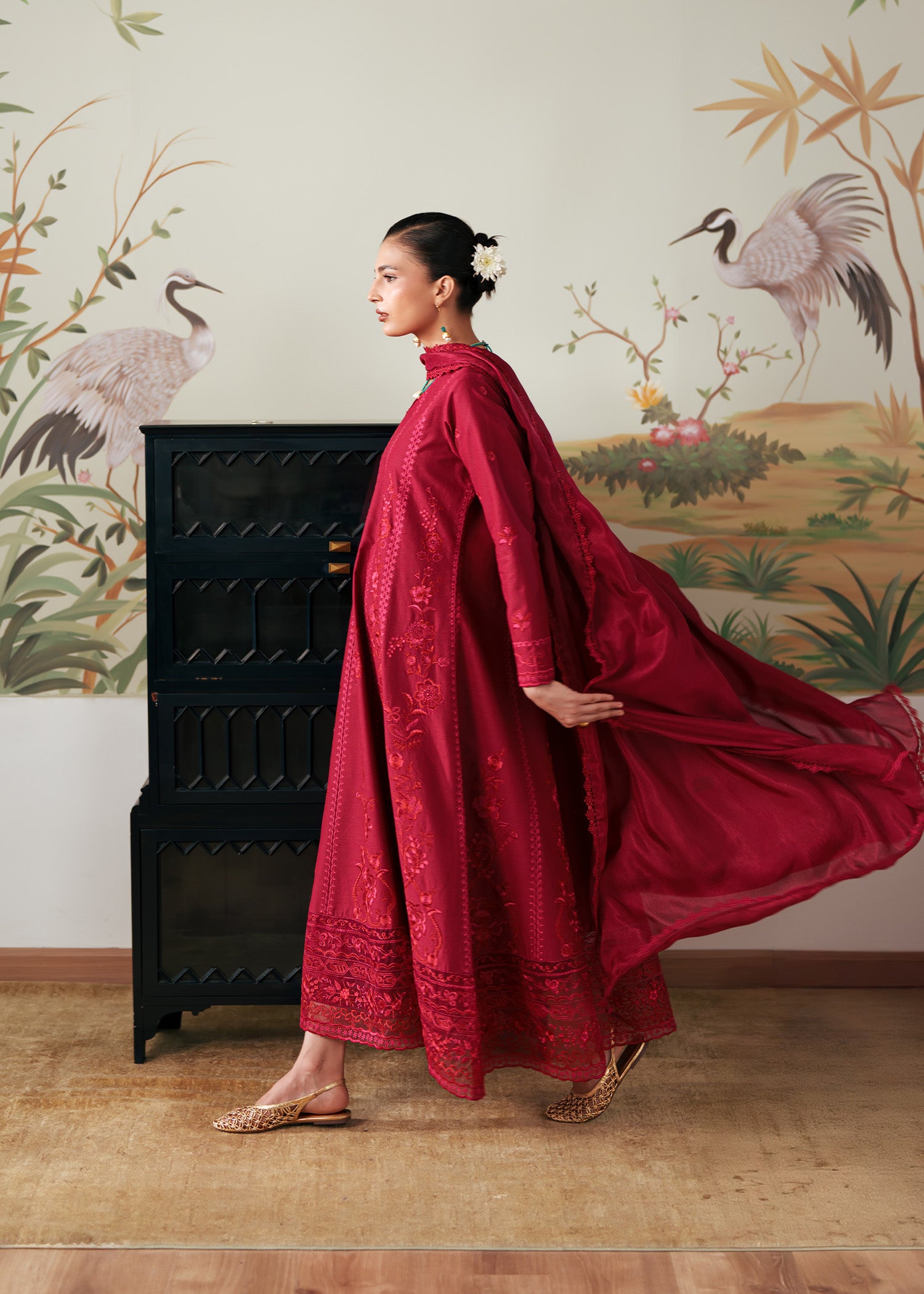 lawn Pishwas in Red
