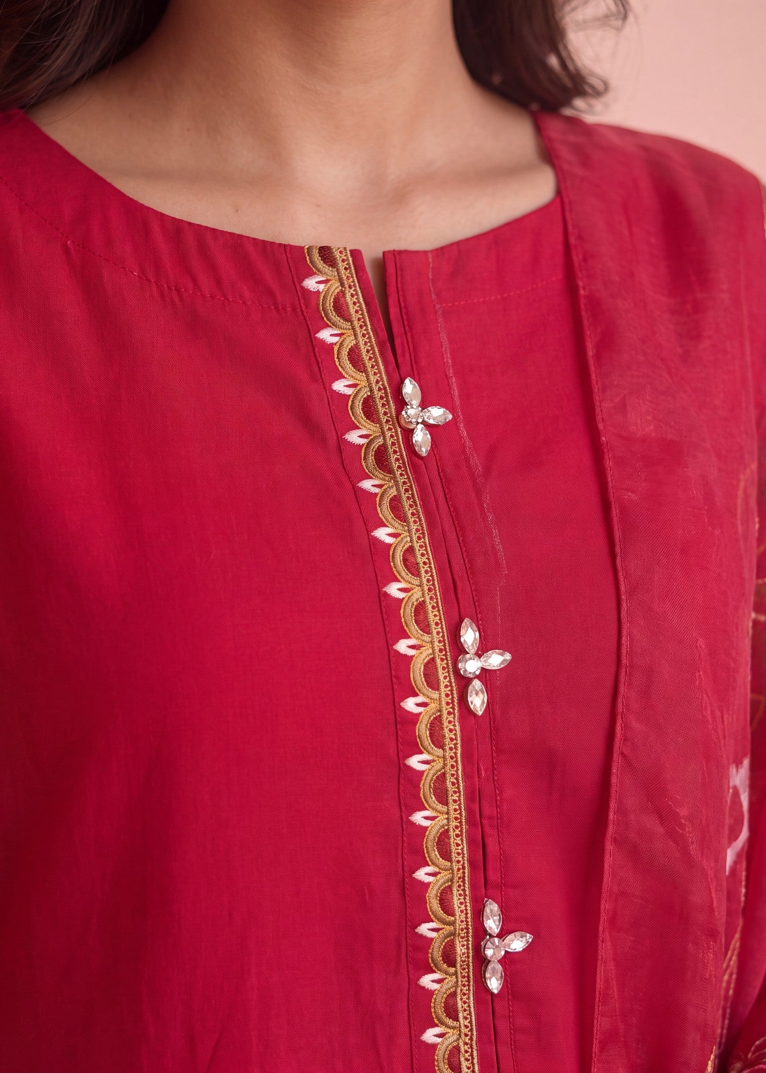 lawn Kurta Set in Cerise
