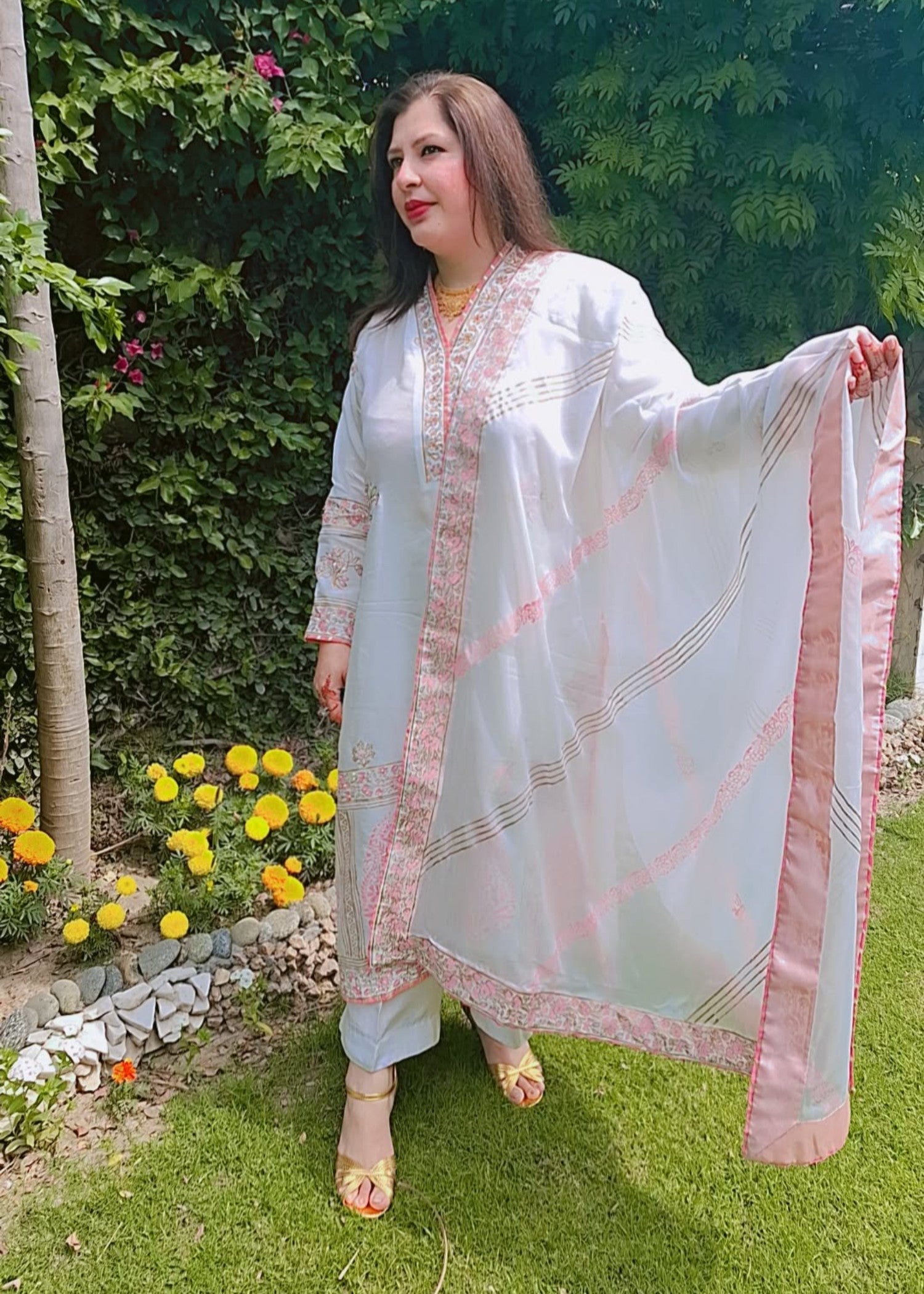 tussar silk Kurta Set in Porcelain