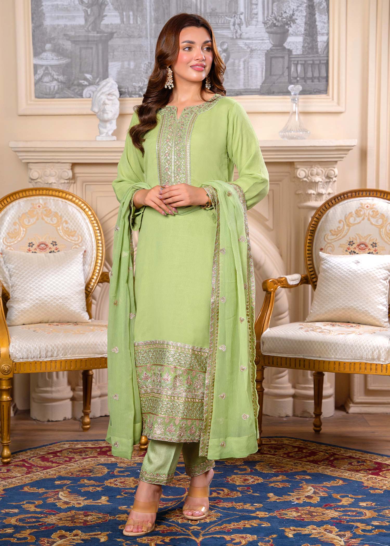 crinkle Kurta Set in Pistachio green