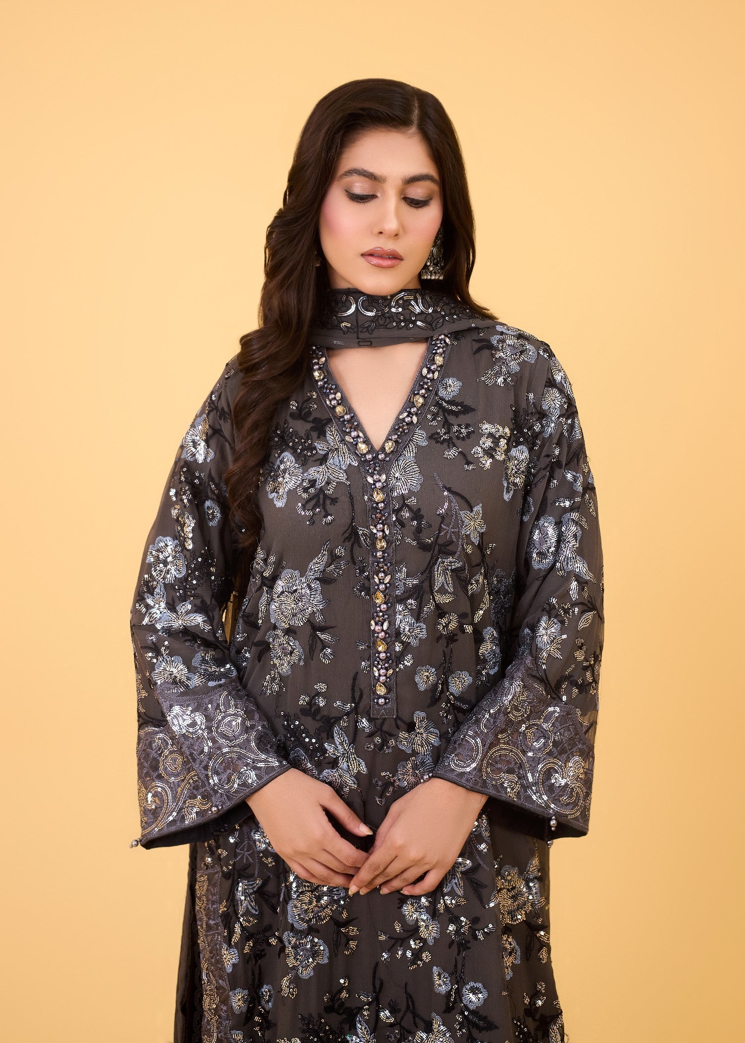 chiffon Kurta Set in Caviar