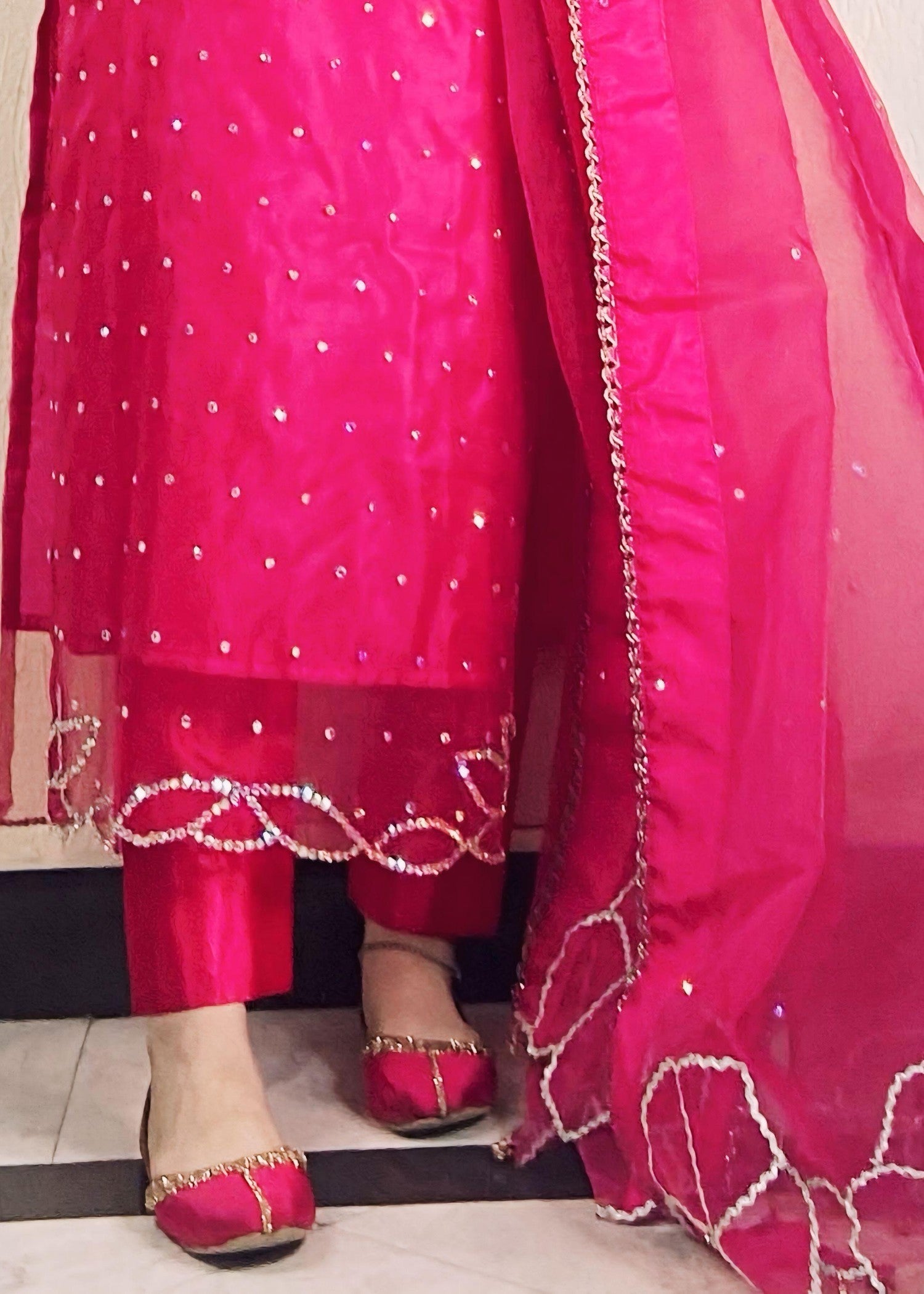 kattan silk Kurta Set in Shocking pink