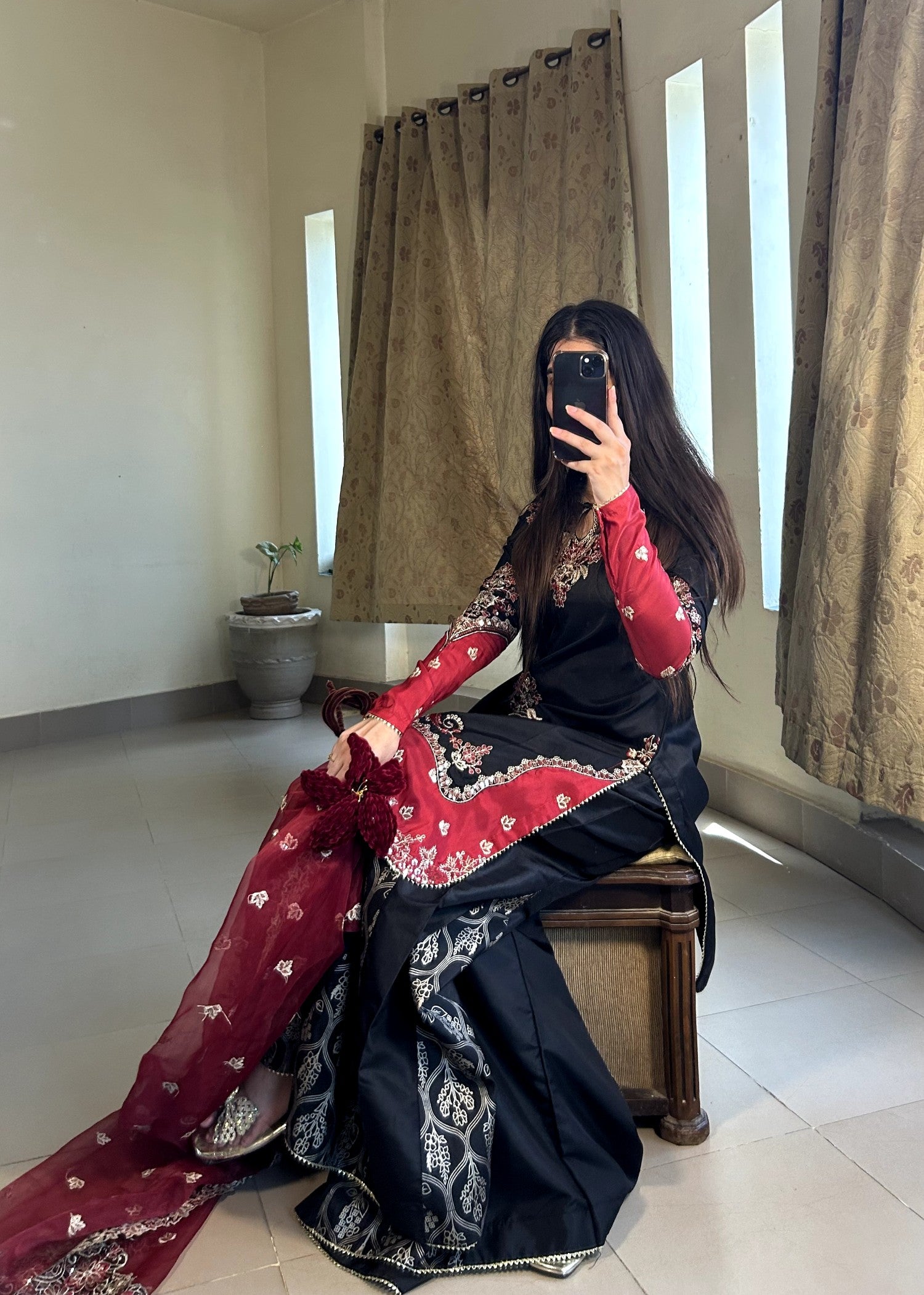 silk Sharara in Black