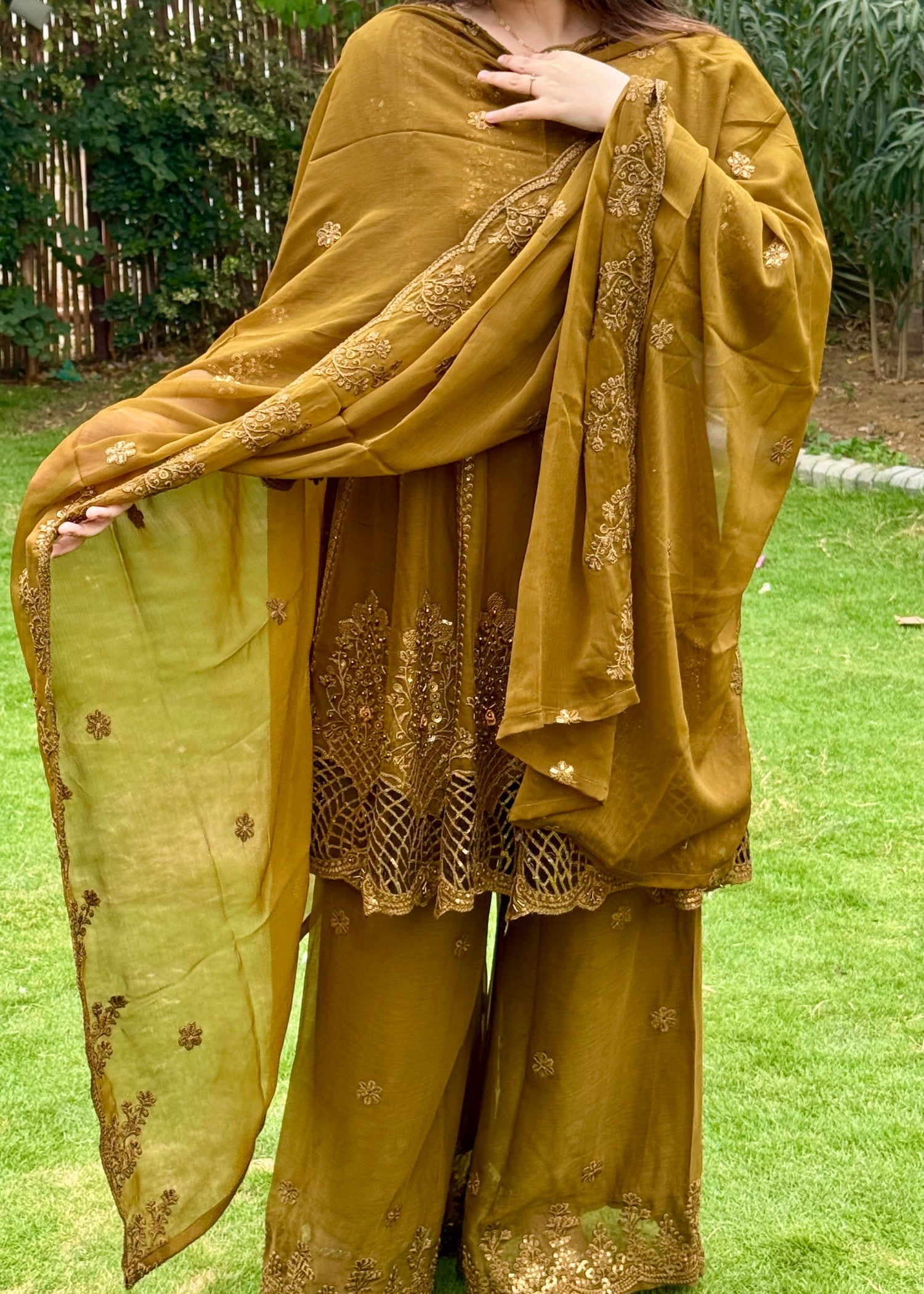 chiffon Short Frock in Coffee brown
