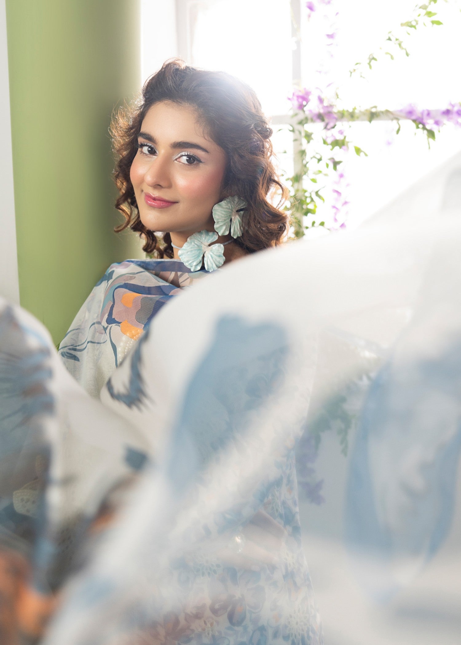 lawn cotton Kurta Set in Sky blue, linen